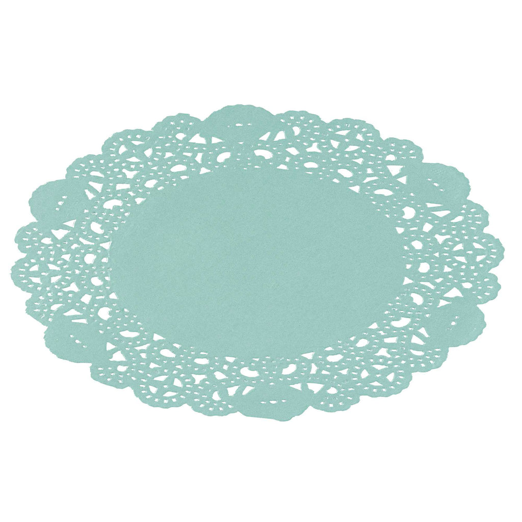 Pastry Tek Round Teal Paper Doilies - Lace - 6" x 6" - 4000 count box