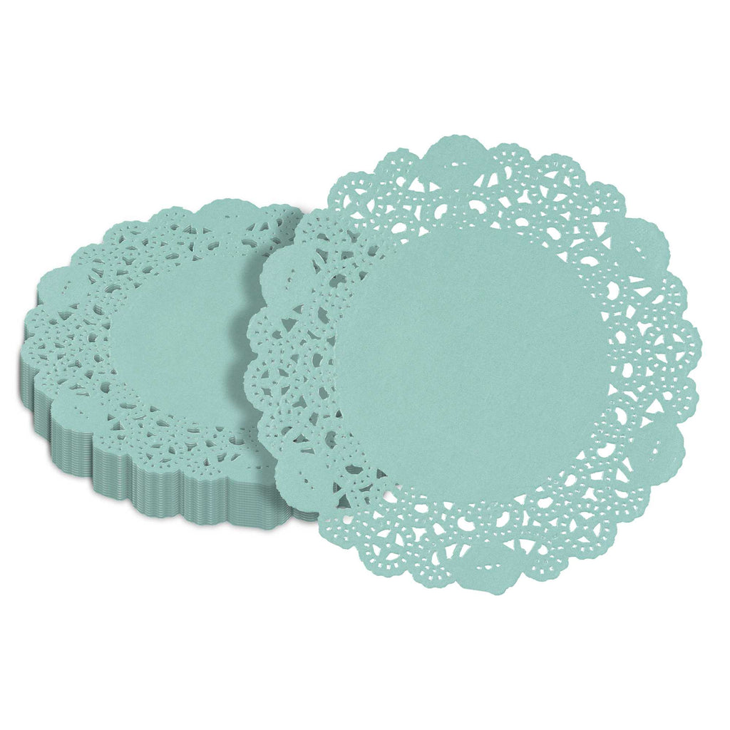 Pastry Tek Round Teal Paper Doilies - Lace - 6" x 6" - 4000 count box