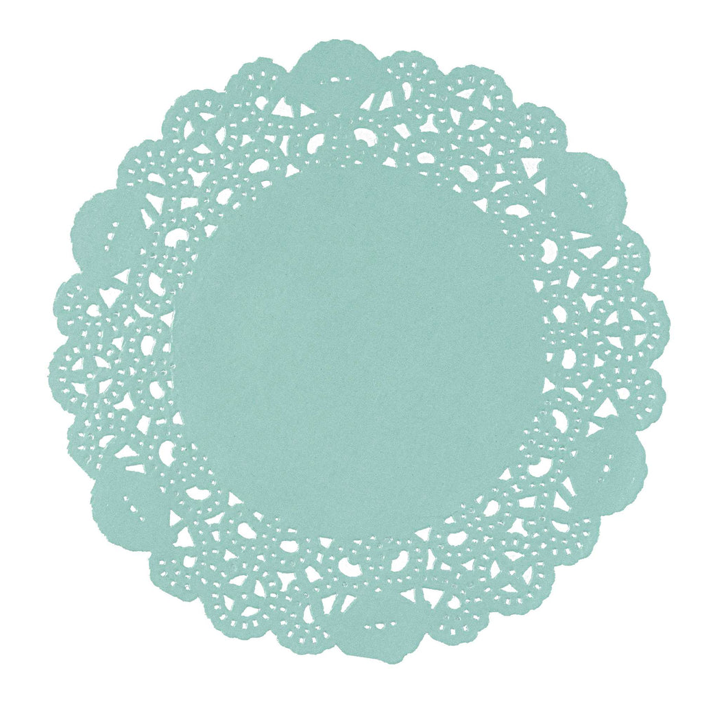 Pastry Tek Round Teal Paper Doilies - Lace - 6" x 6" - 4000 count box