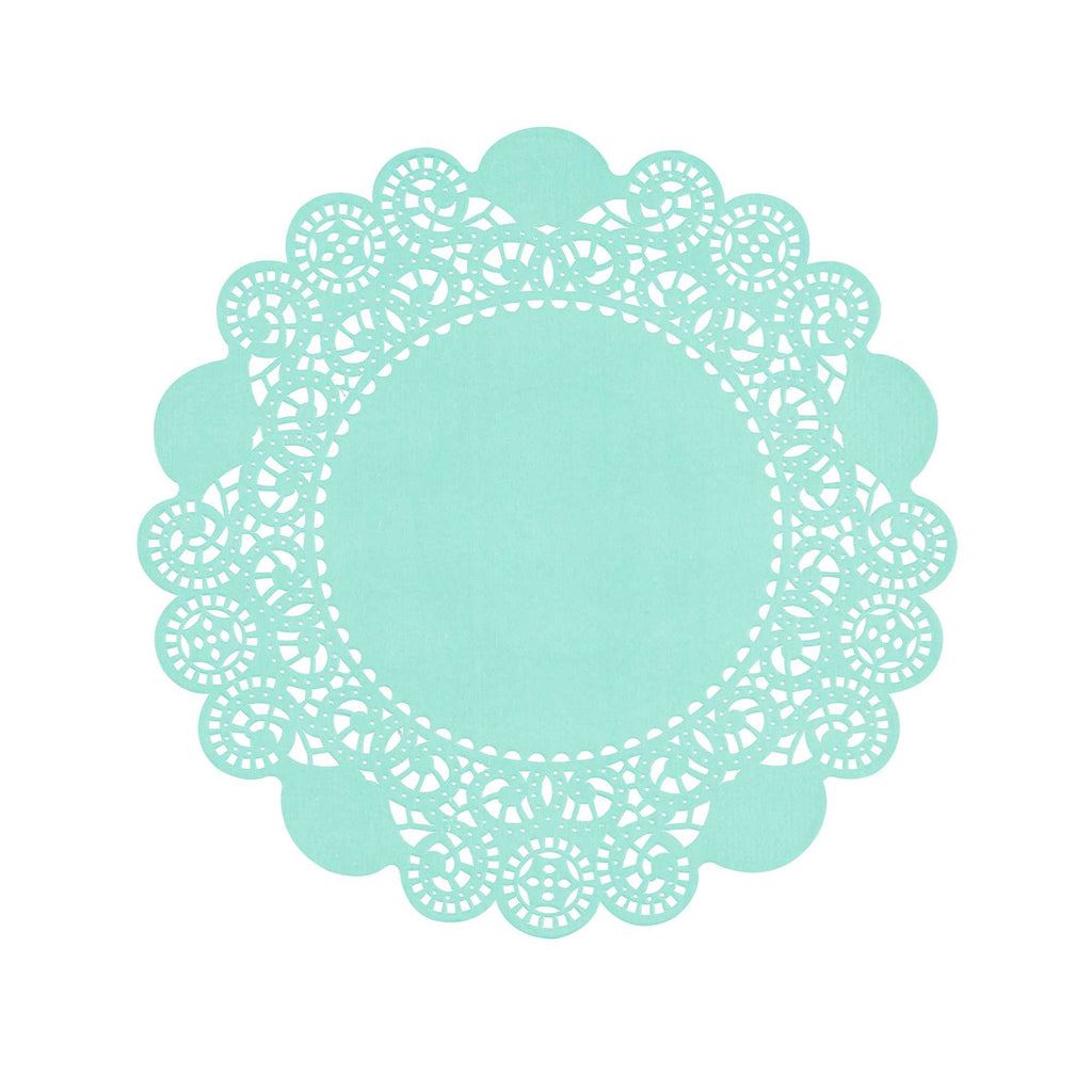 Pastry Tek Round Teal Paper Doilies - Lace - 6" x 6" - 100 count box