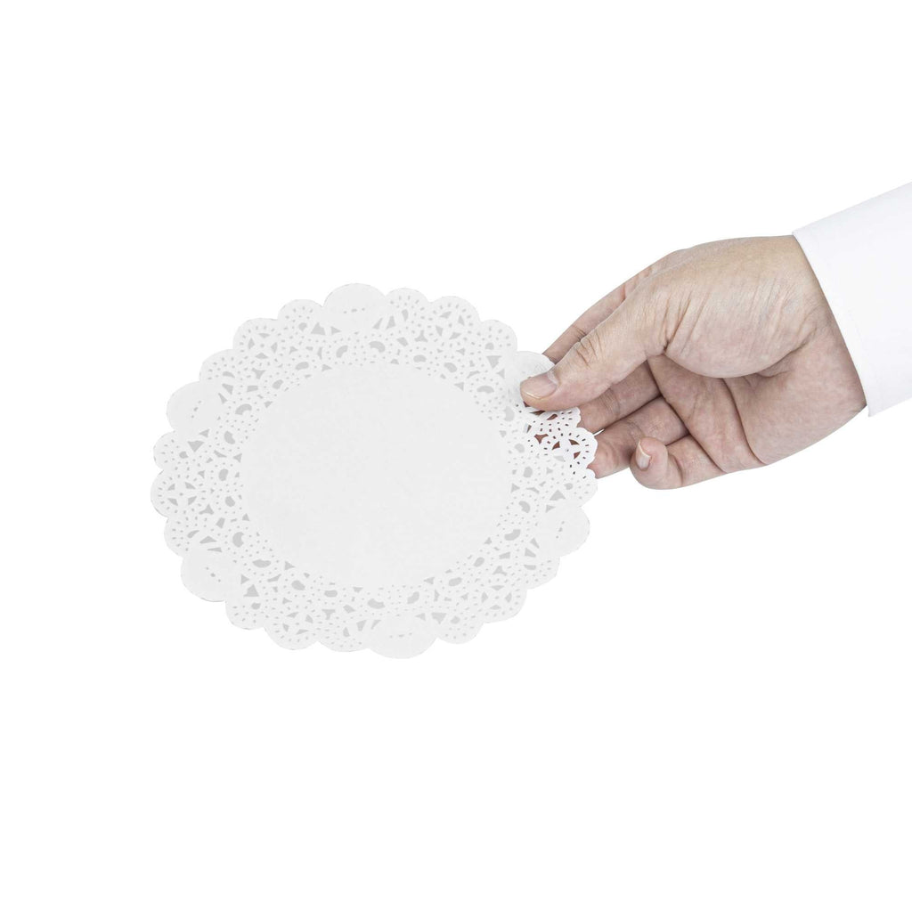 Pastry Tek Round White Paper Doilies - Lace - 6" x 6" - 4000 count box