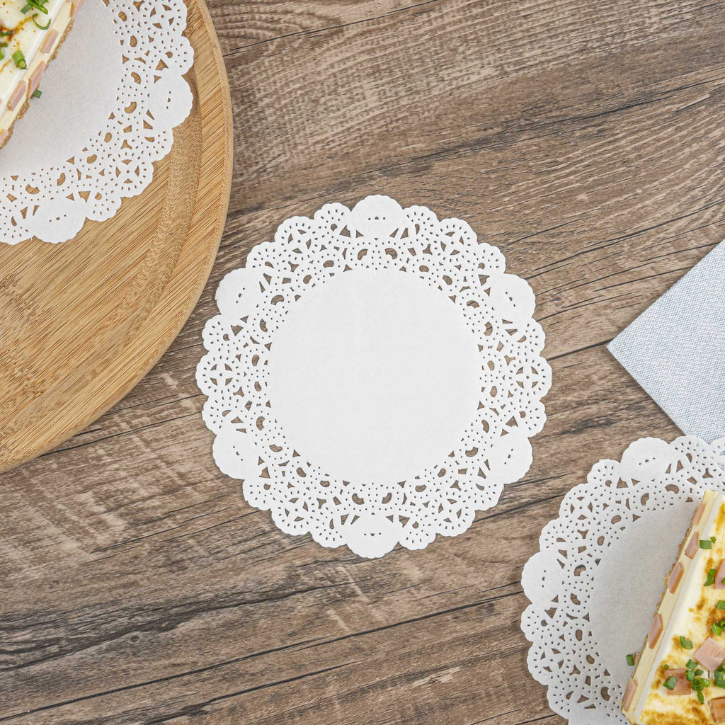 Pastry Tek Round White Paper Doilies - Lace - 6" x 6" - 4000 count box