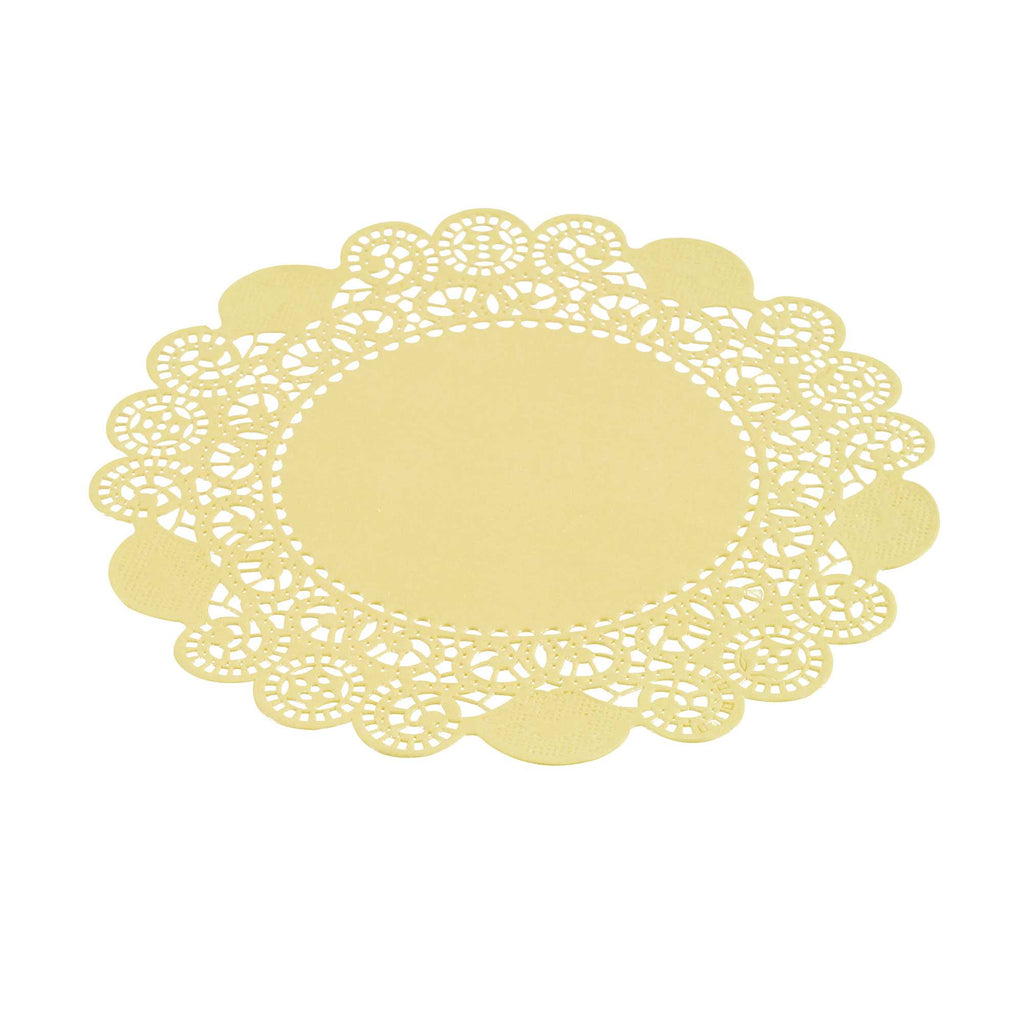 Pastry Tek Round Yellow Paper Doilies - Lace - 6" x 6" - 100 count box