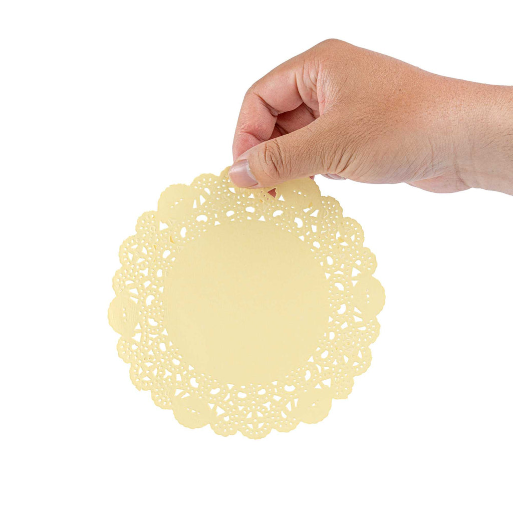 Pastry Tek Round Yellow Paper Doilies - Lace - 6" x 6" - 4000 count box