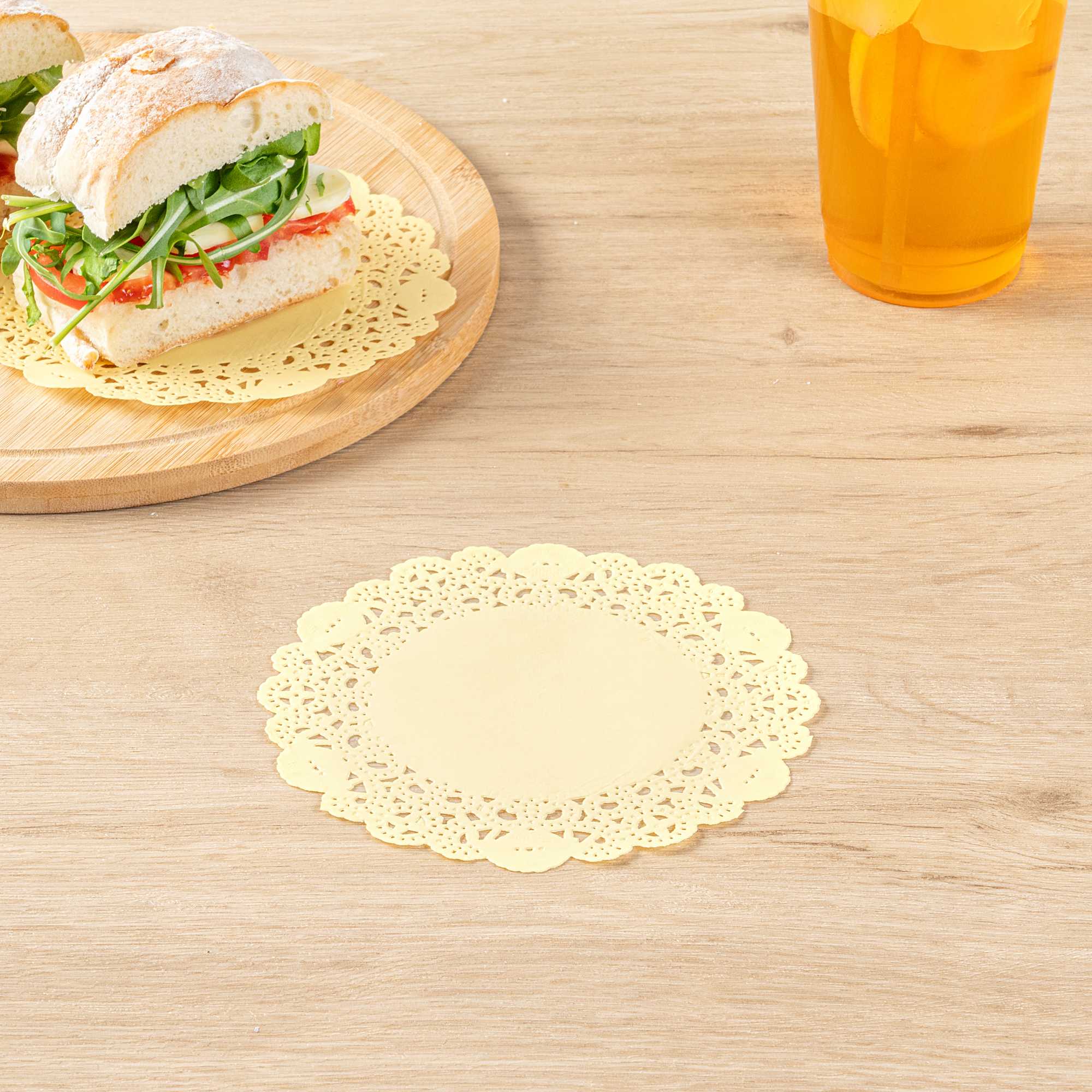 Pastry Tek Round Yellow Paper Doilies - Lace - 6" x 6" - 4000 count box