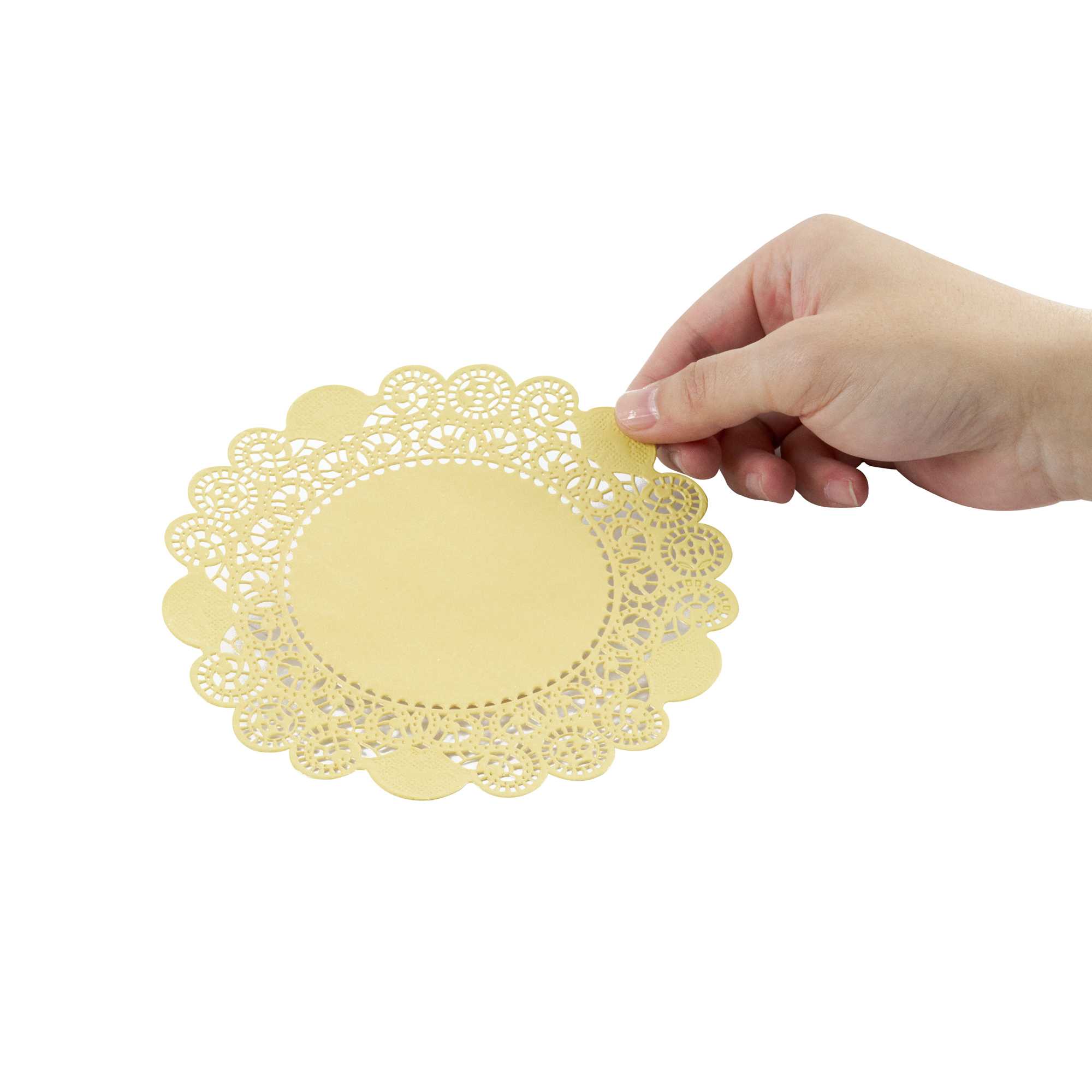 Pastry Tek Round Yellow Paper Doilies - Lace - 6" x 6" - 100 count box