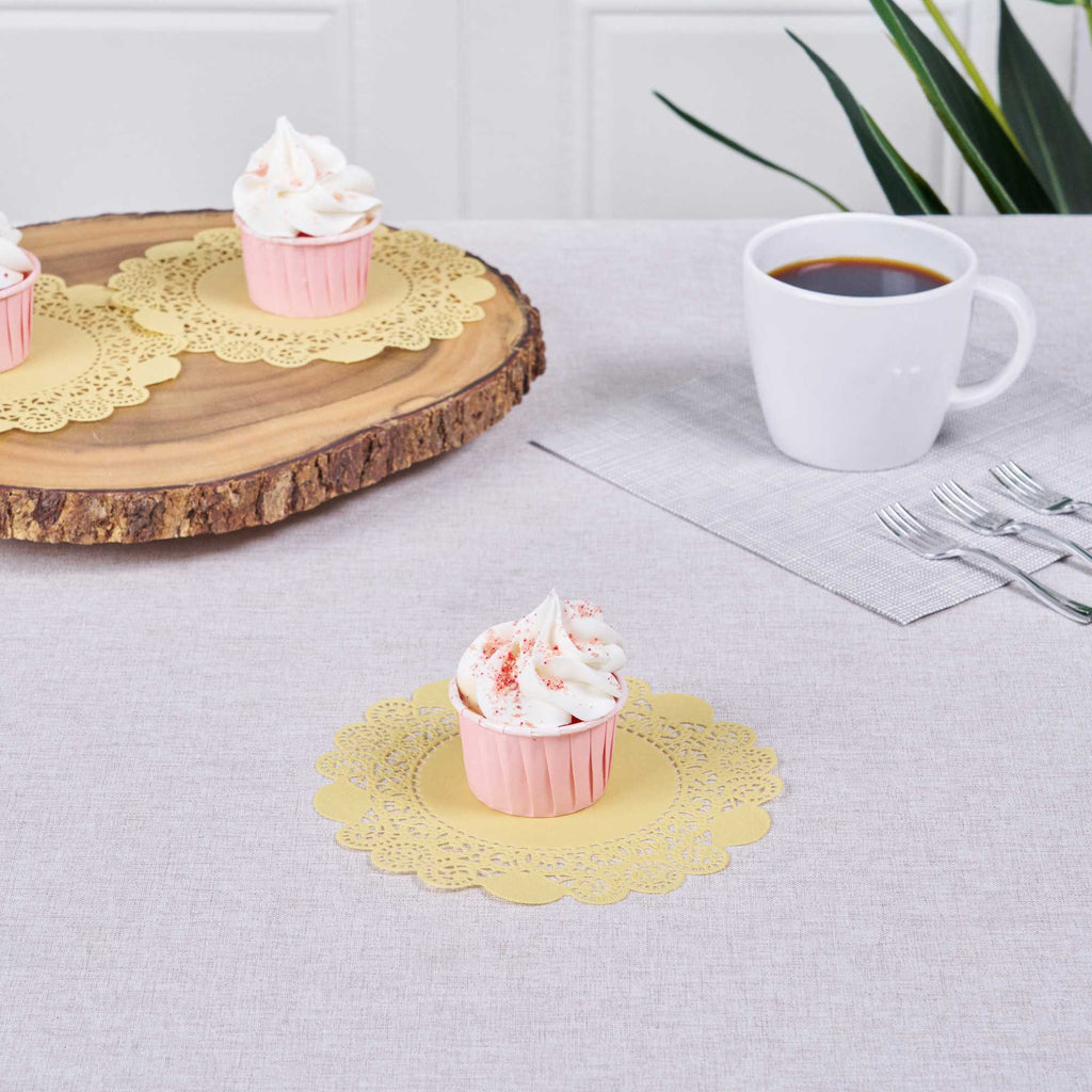 Pastry Tek Round Yellow Paper Doilies - Lace - 6" x 6" - 100 count box