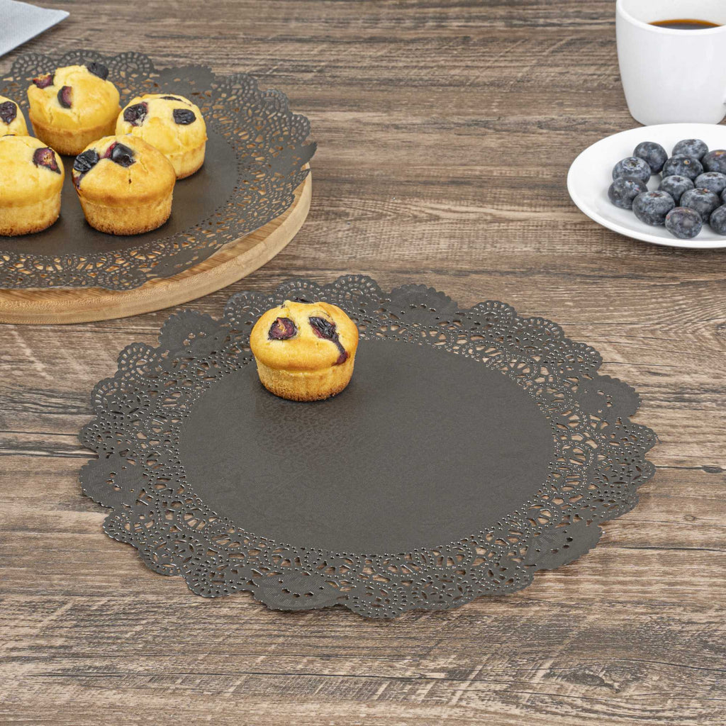 Pastry Tek Round Black Paper Doilies - Lace - 12" x 12" - 4000 count box