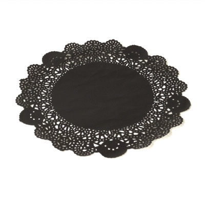 Pastry Tek Round Black Paper Doilies - Lace - 12" x 12" - 4000 count box