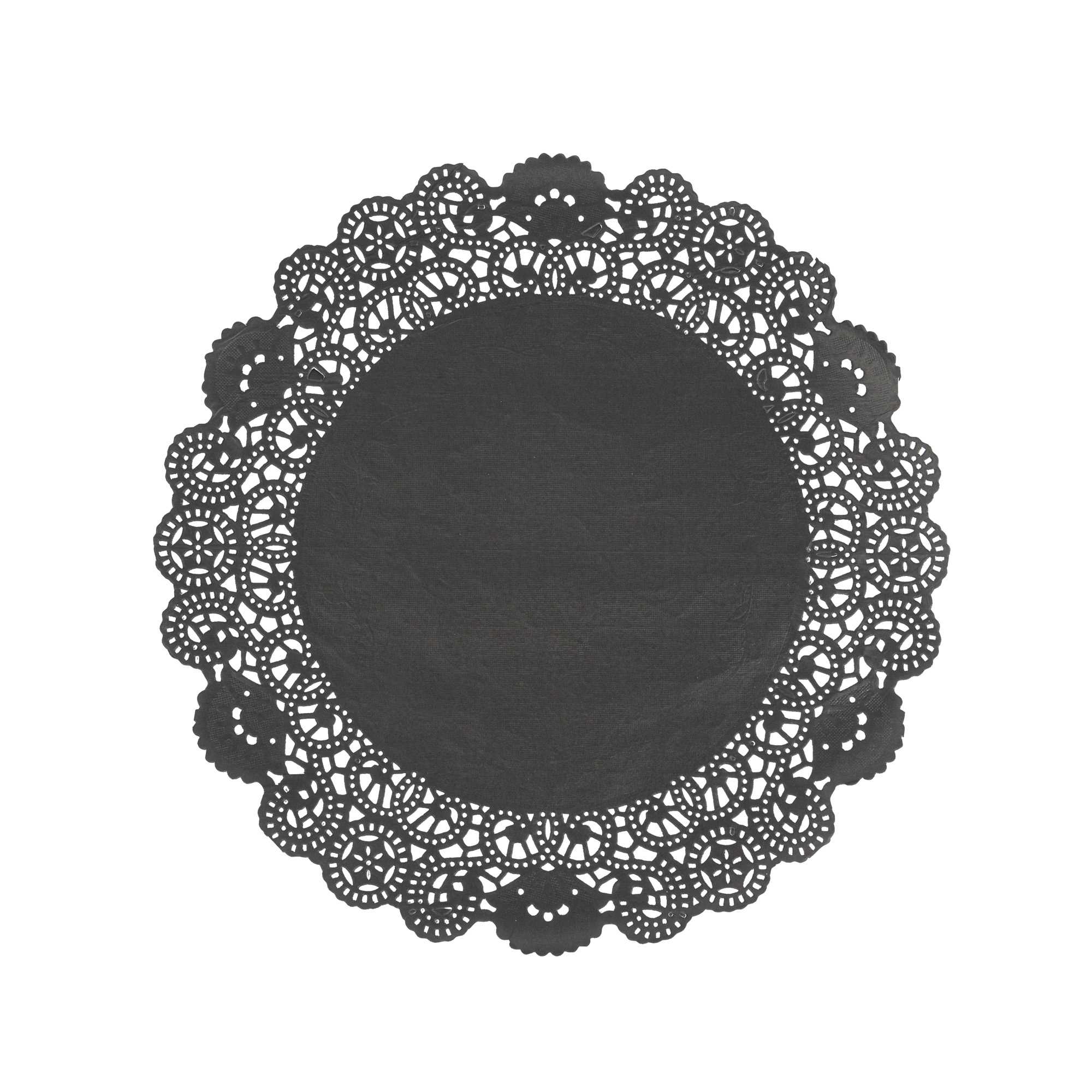 Pastry Tek Round Black Paper Doilies - Lace - 12" x 12" - 4000 count box