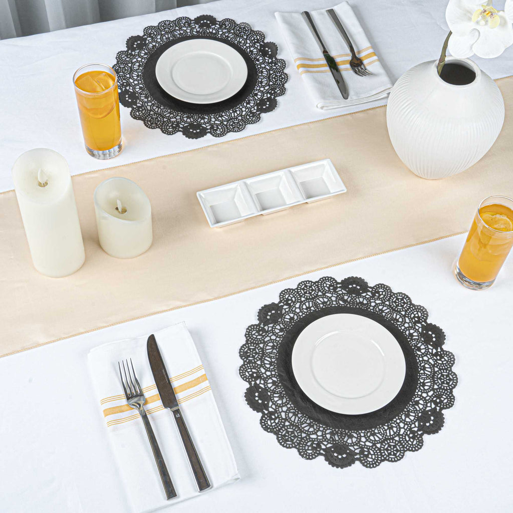 Pastry Tek Round Black Paper Doilies - Lace - 12" x 12" - 4000 count box
