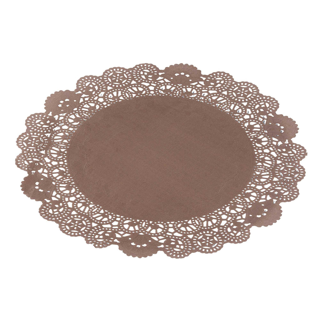 Pastry Tek Round Brown Paper Doilies - Lace - 12" x 12" - 4000 count box