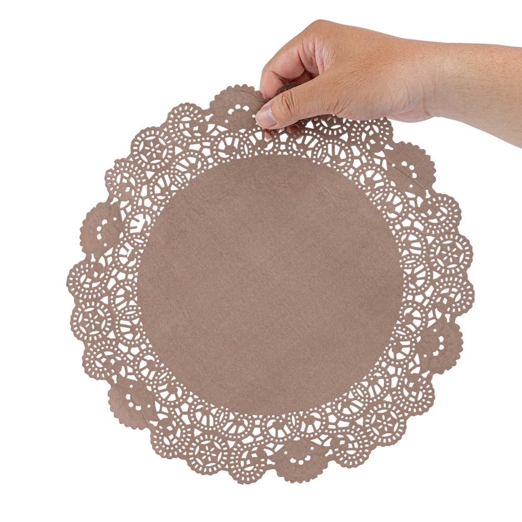 Pastry Tek Round Brown Paper Doilies - Lace - 12" x 12" - 4000 count box