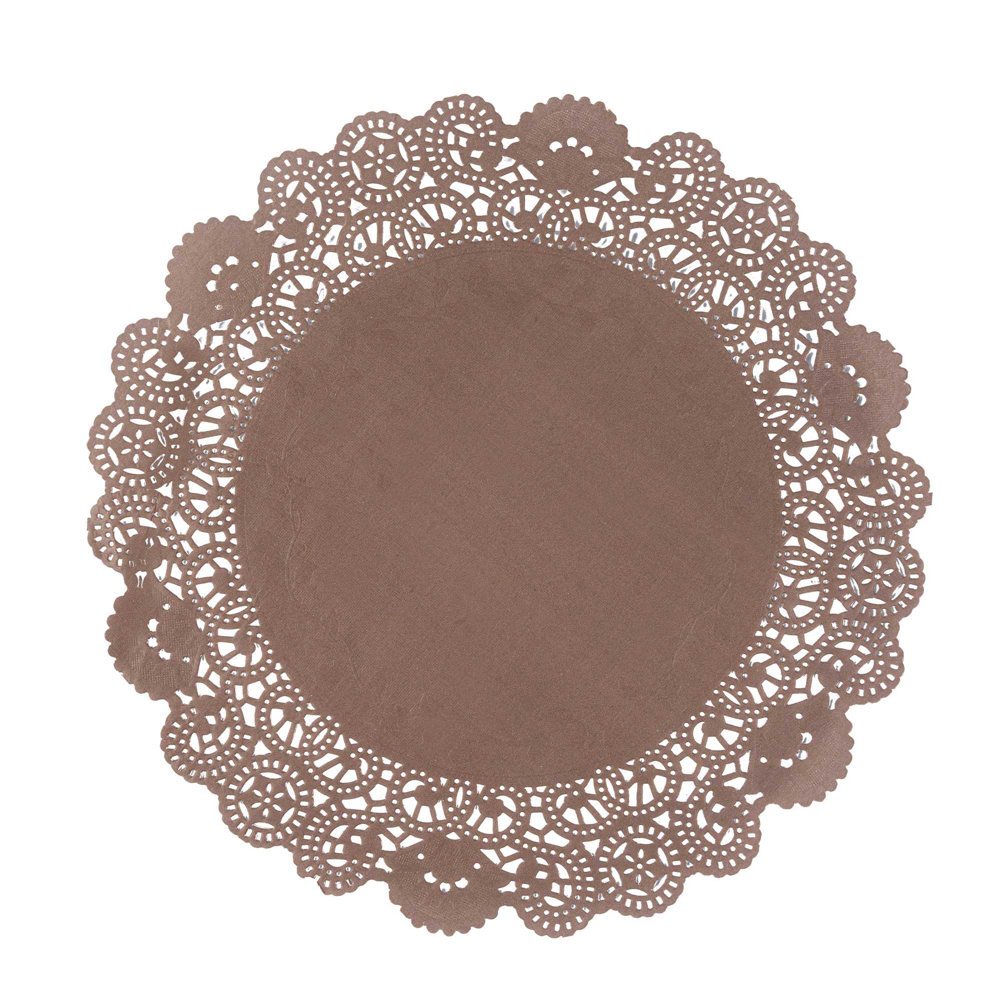 Pastry Tek Round Brown Paper Doilies - Lace - 12" x 12" - 4000 count box
