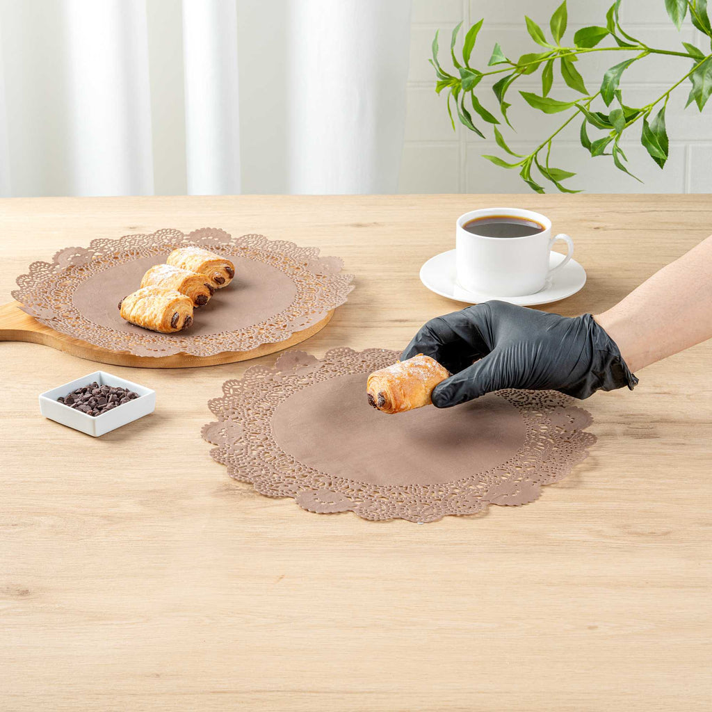 Pastry Tek Round Brown Paper Doilies - Lace - 12" x 12" - 4000 count box