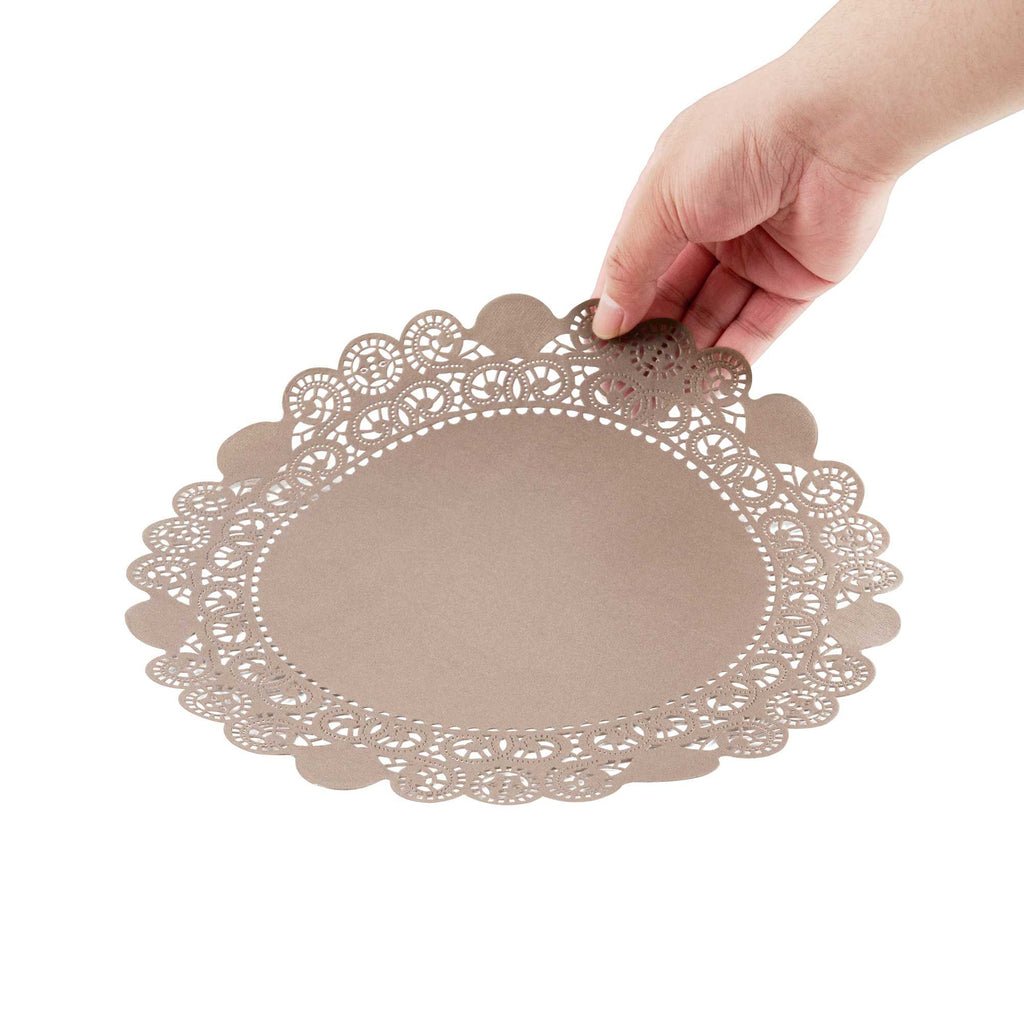 Pastry Tek Round Brown Paper Doilies - Lace - 12" x 12" - 100 count box