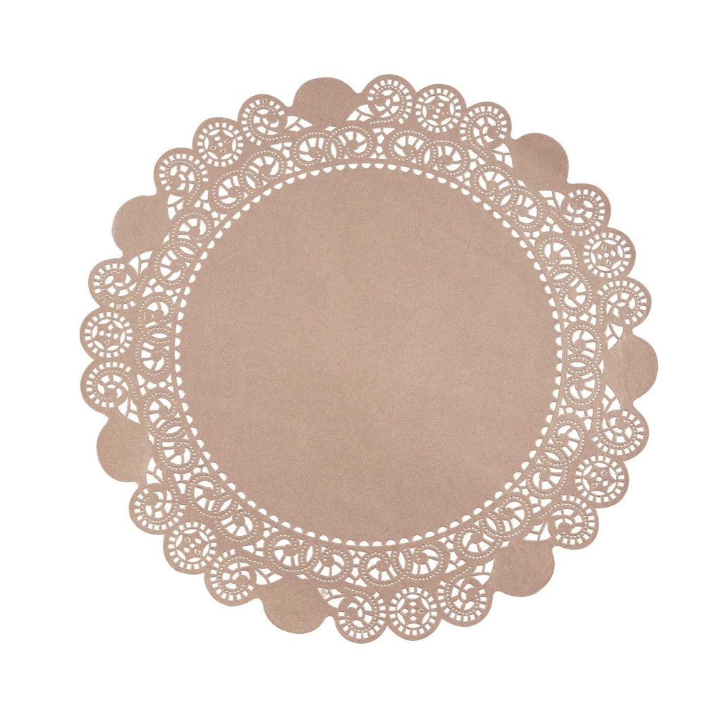 Pastry Tek Round Brown Paper Doilies - Lace - 12" x 12" - 100 count box