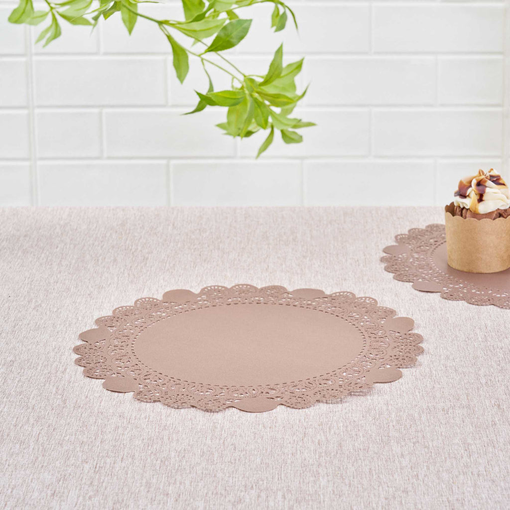 Pastry Tek Round Brown Paper Doilies - Lace - 12" x 12" - 100 count box