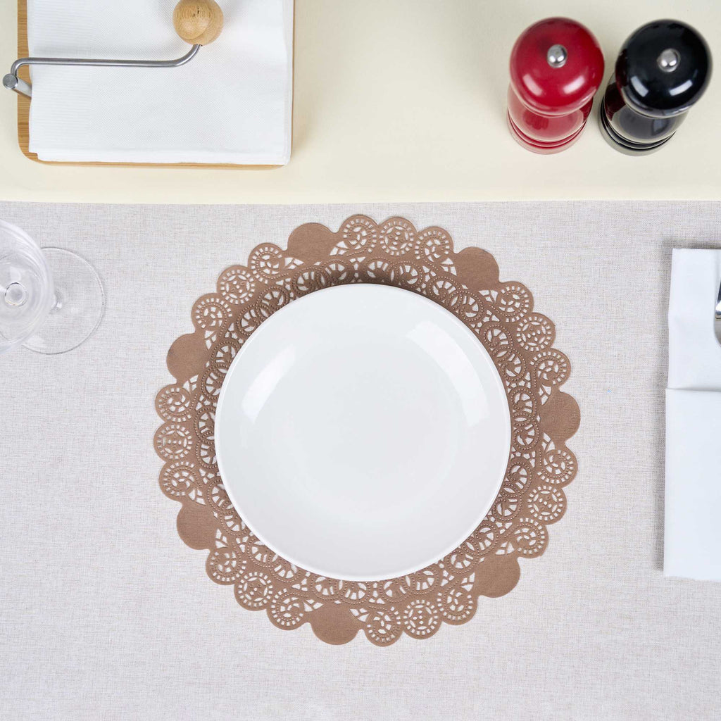 Pastry Tek Round Brown Paper Doilies - Lace - 12" x 12" - 100 count box