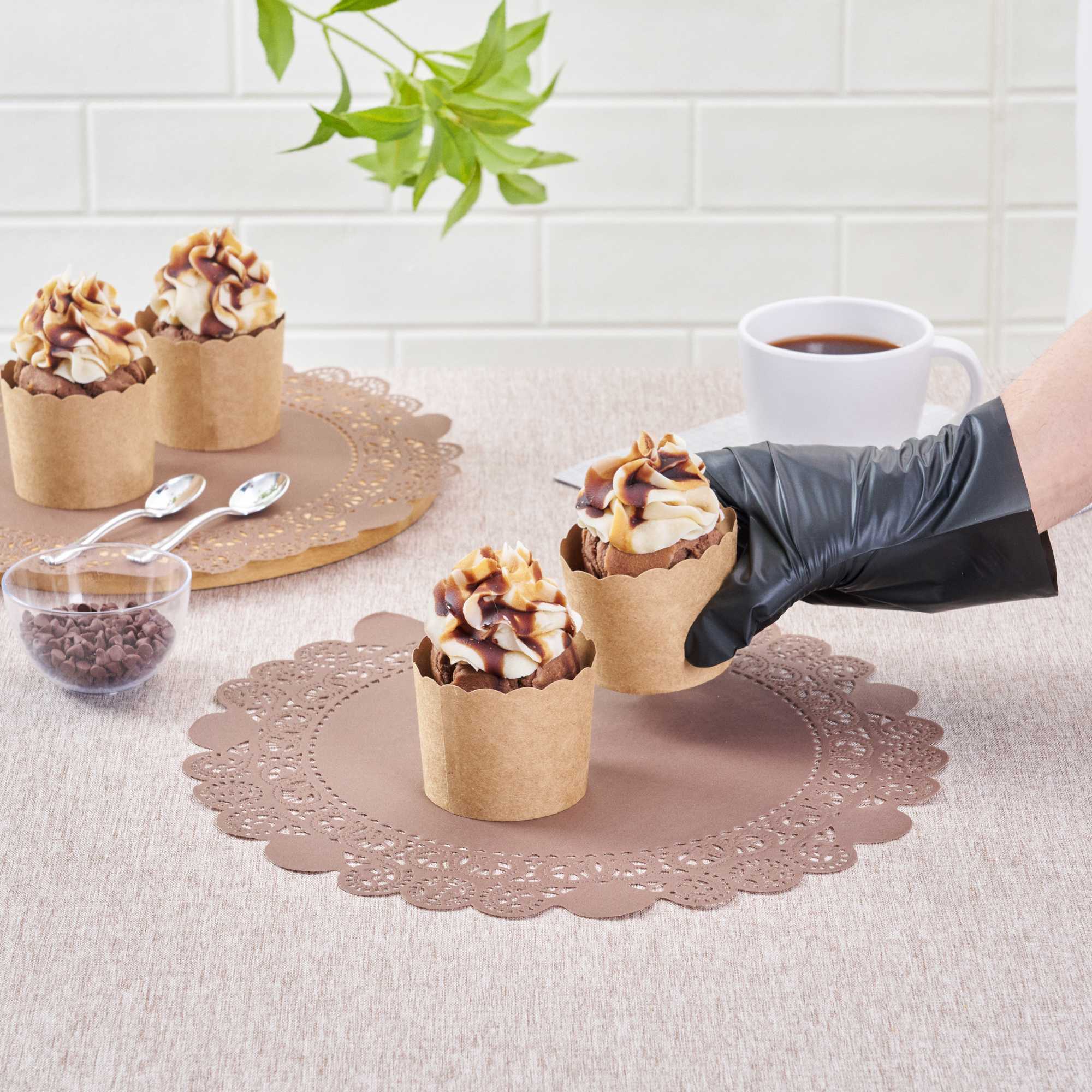 Pastry Tek Round Brown Paper Doilies - Lace - 12" x 12" - 100 count box