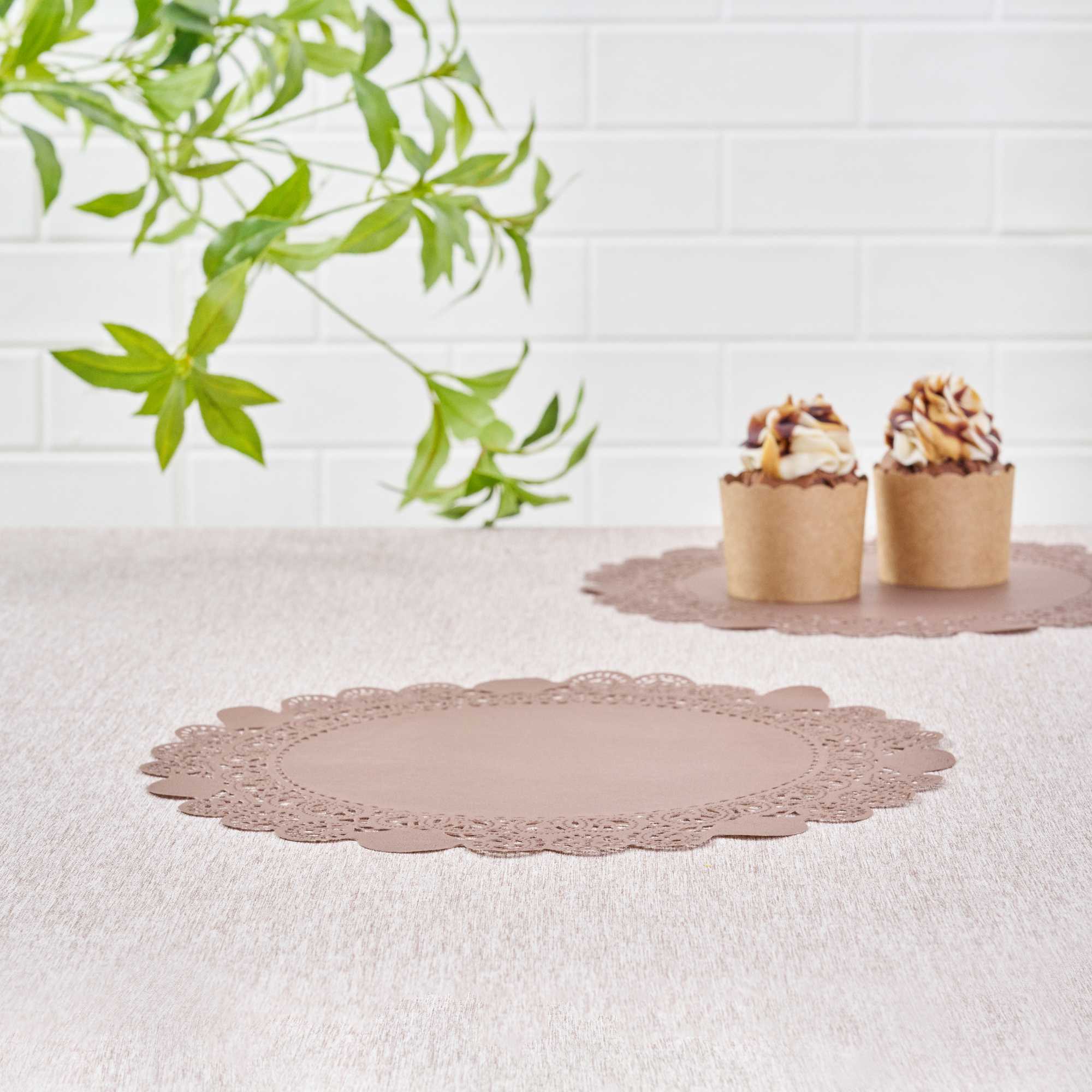 Pastry Tek Round Brown Paper Doilies - Lace - 12" x 12" - 100 count box
