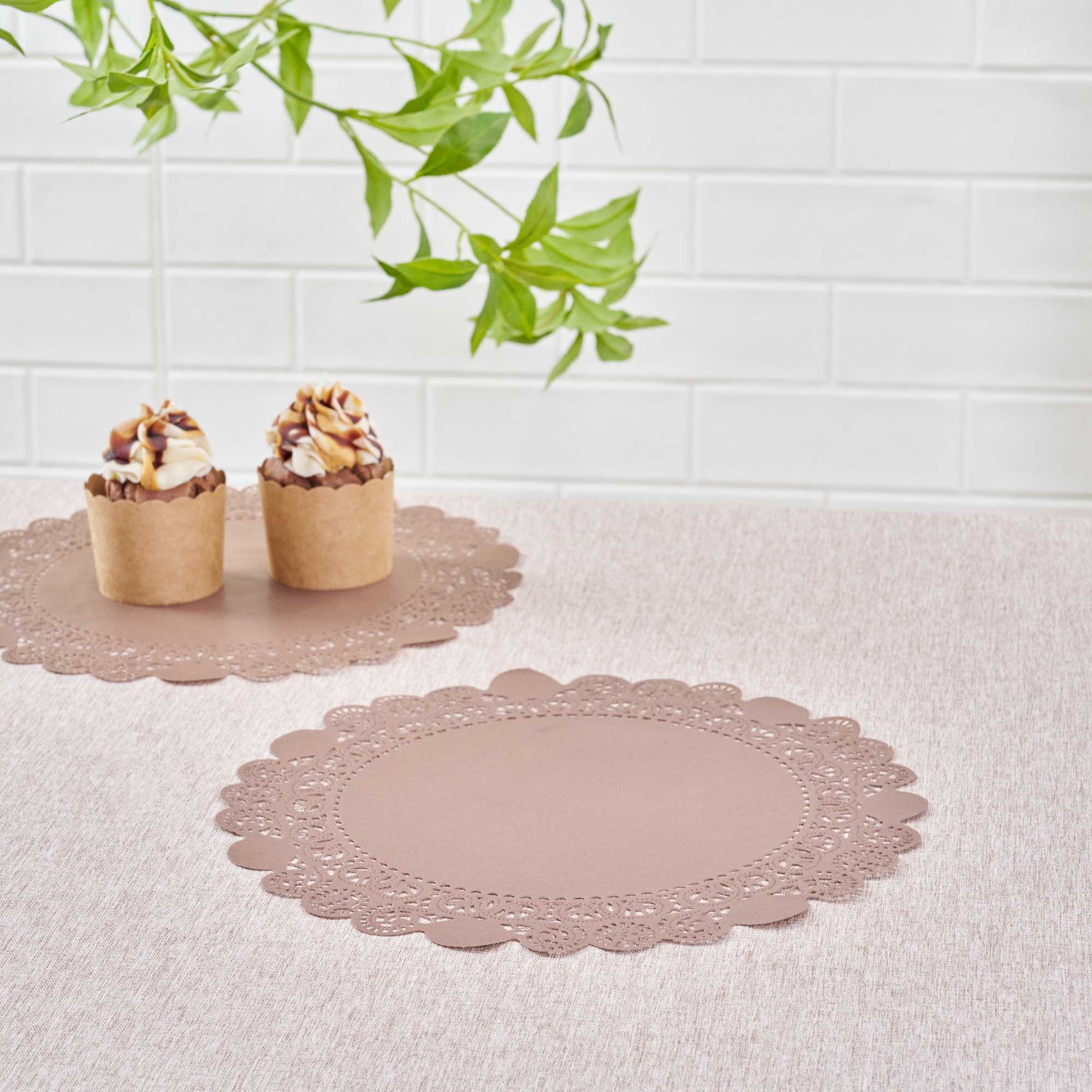 Pastry Tek Round Brown Paper Doilies - Lace - 12" x 12" - 100 count box