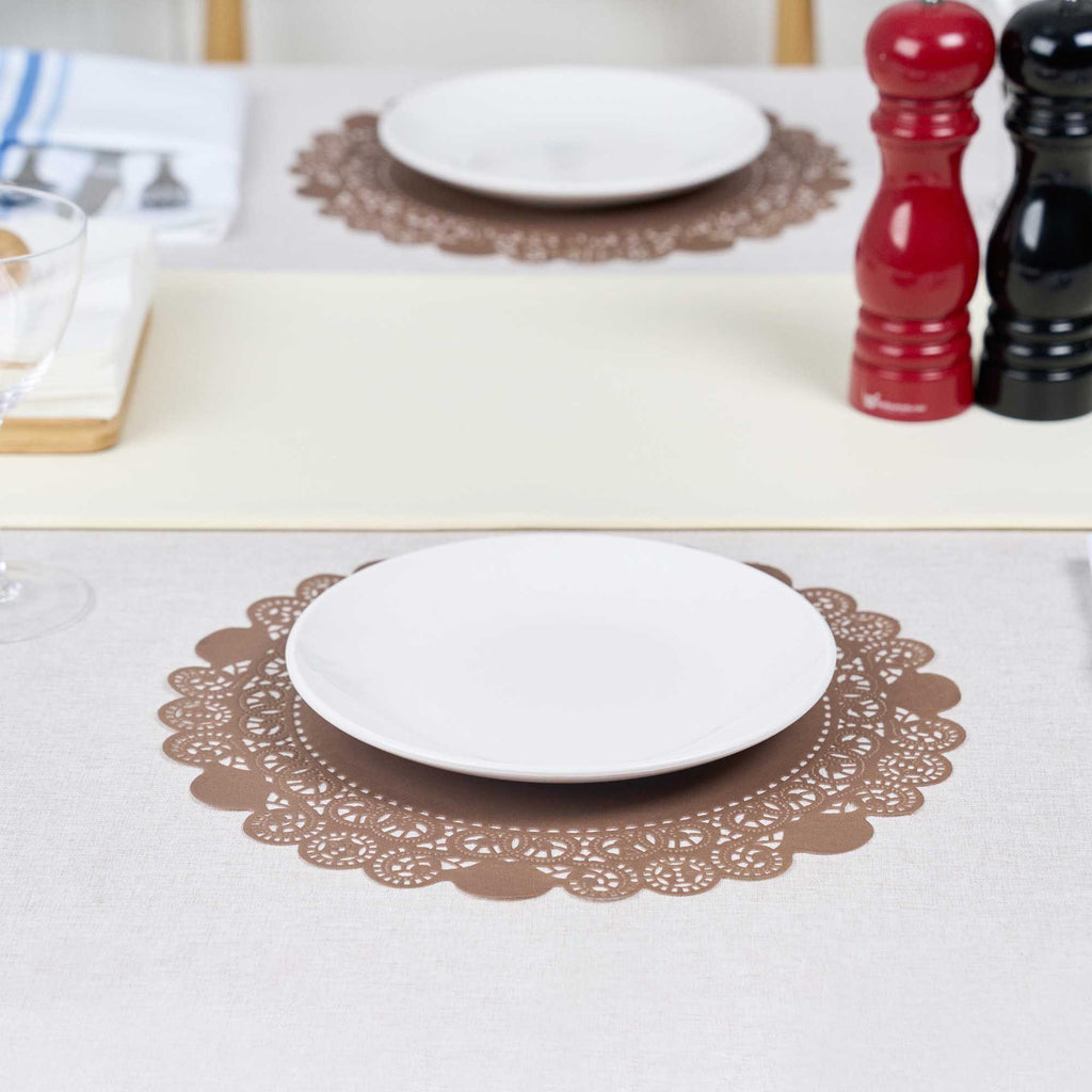 Pastry Tek Round Brown Paper Doilies - Lace - 12" x 12" - 100 count box