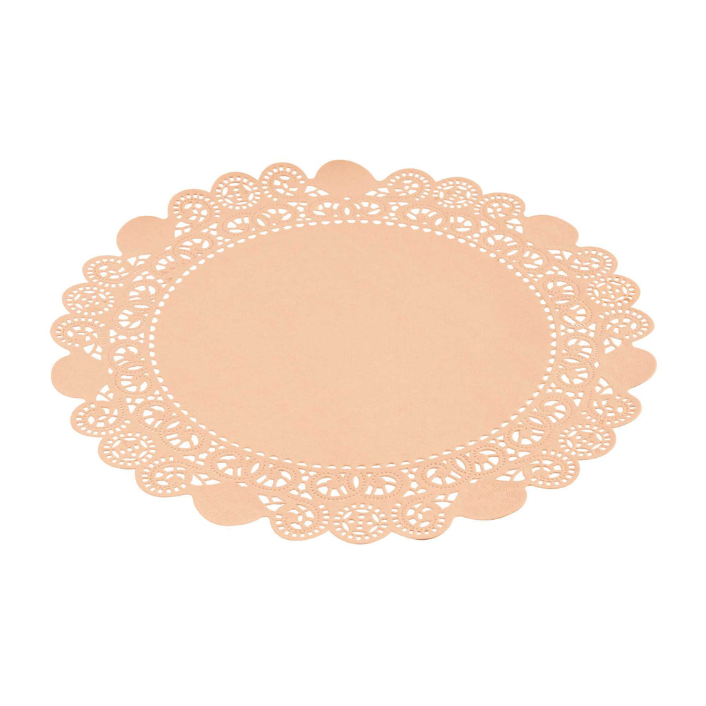 Pastry Tek Round Coral Paper Doilies - Lace - 12" x 12" - 100 count box