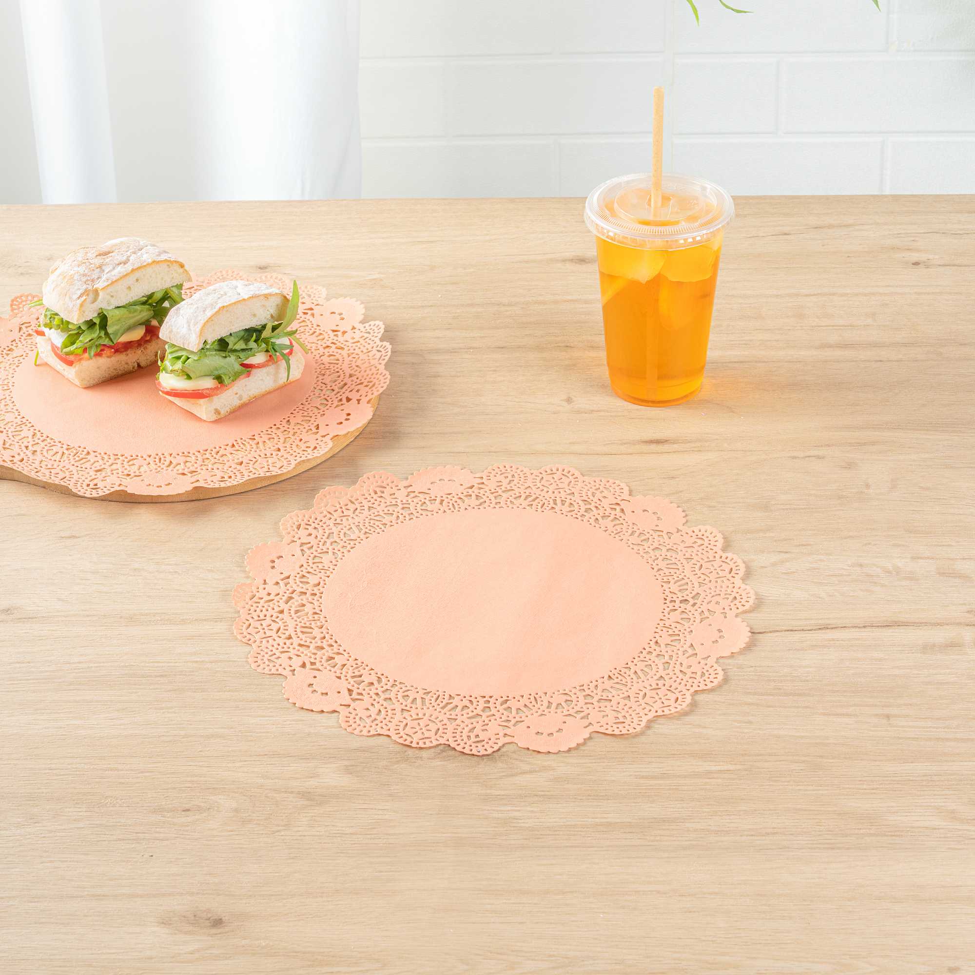 Pastry Tek Round Coral Paper Doilies - Lace - 12" x 12" - 4000 count box