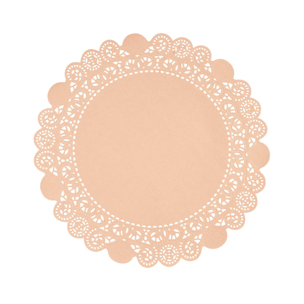 Pastry Tek Round Coral Paper Doilies - Lace - 12" x 12" - 100 count box