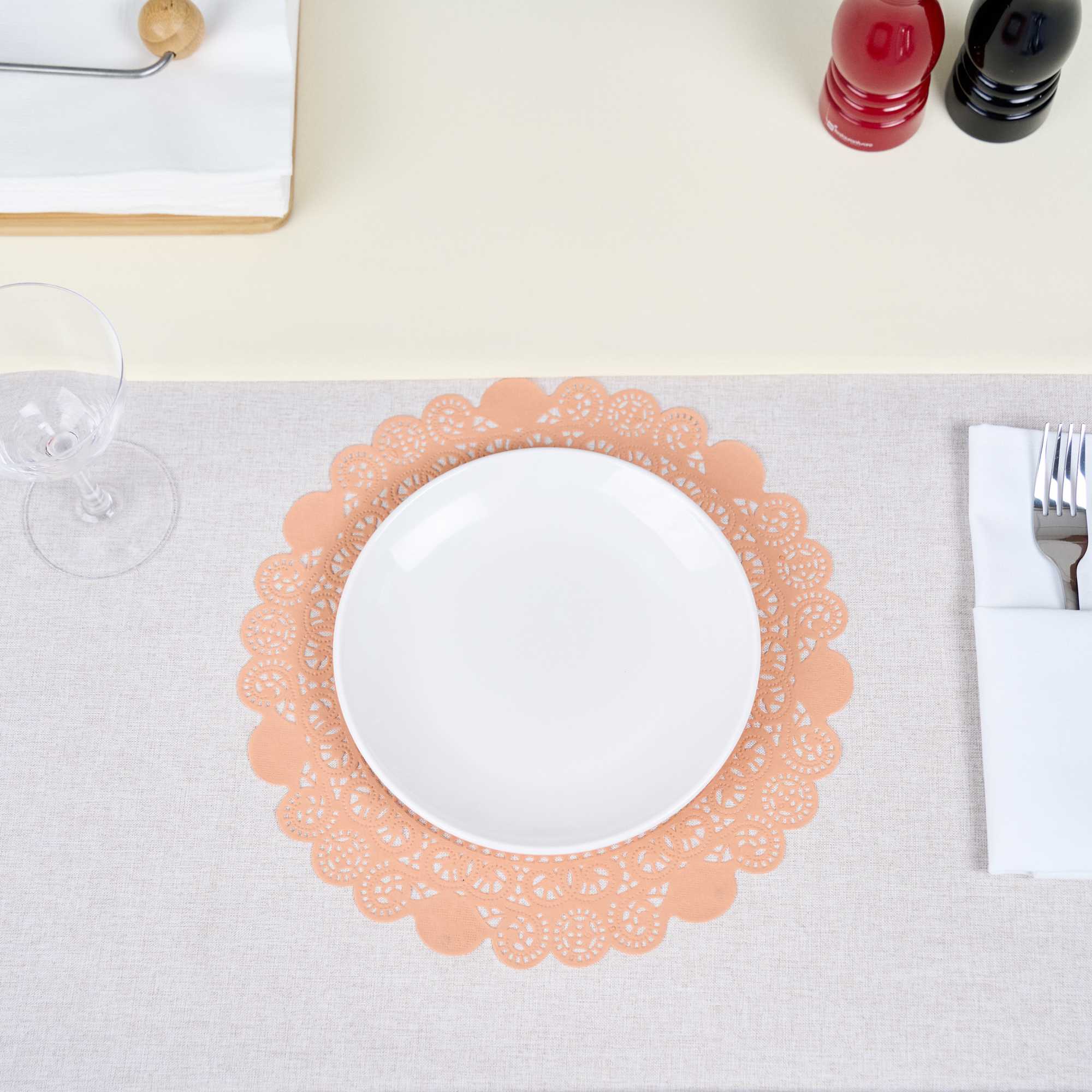 Pastry Tek Round Coral Paper Doilies - Lace - 12" x 12" - 100 count box