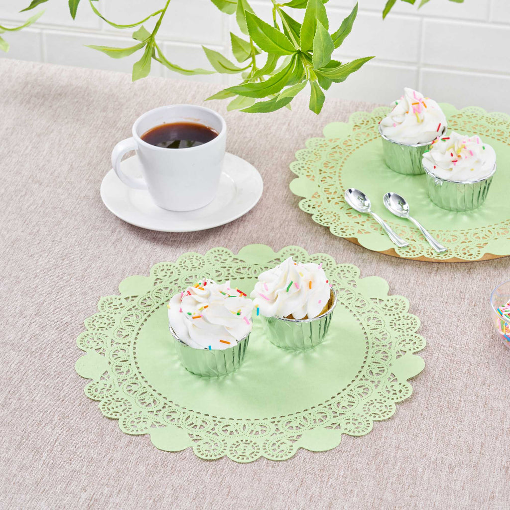 Pastry Tek Round Green Paper Doilies - Lace - 12" x 12" - 100 count box
