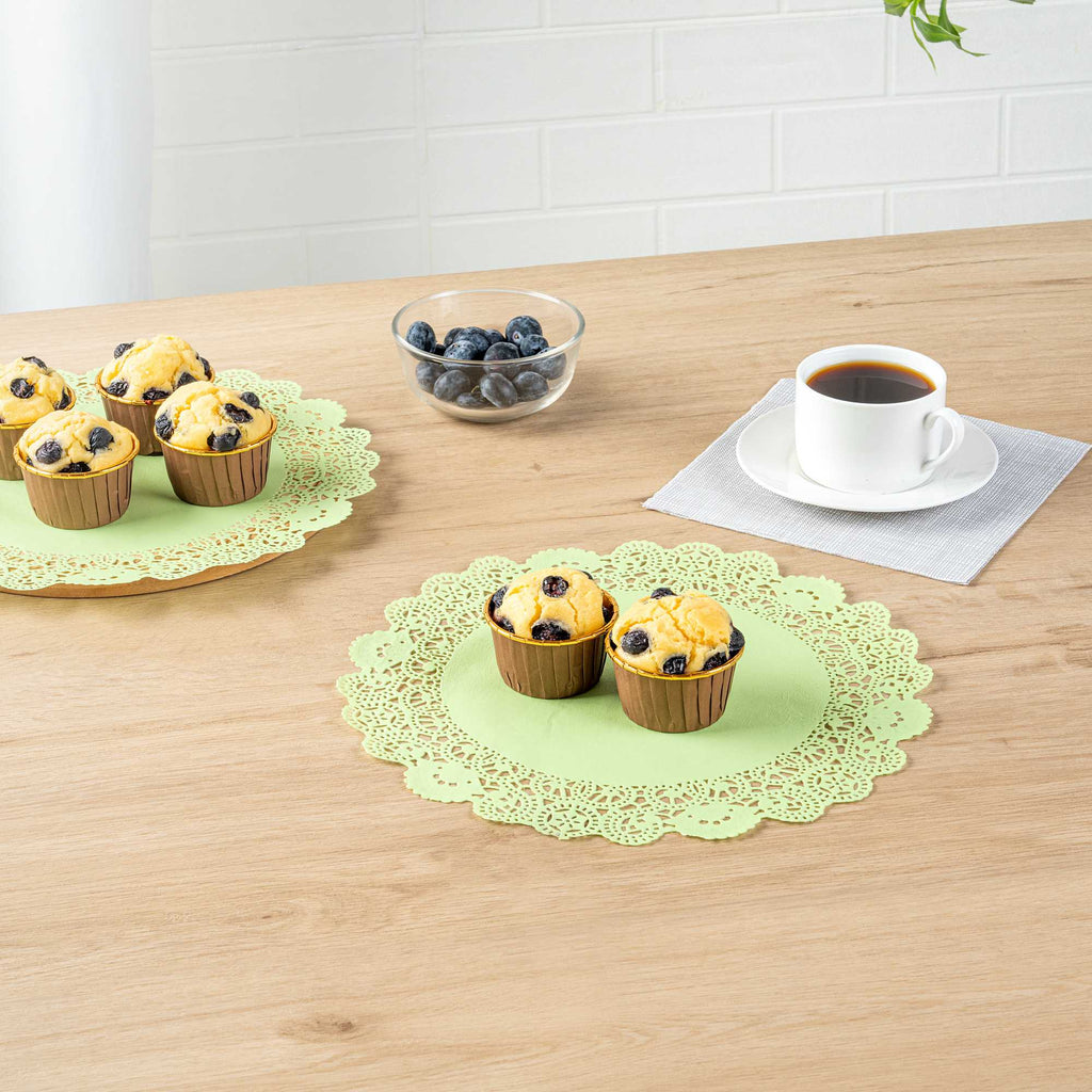Pastry Tek Round Green Paper Doilies - Lace - 12" x 12" - 4000 count box