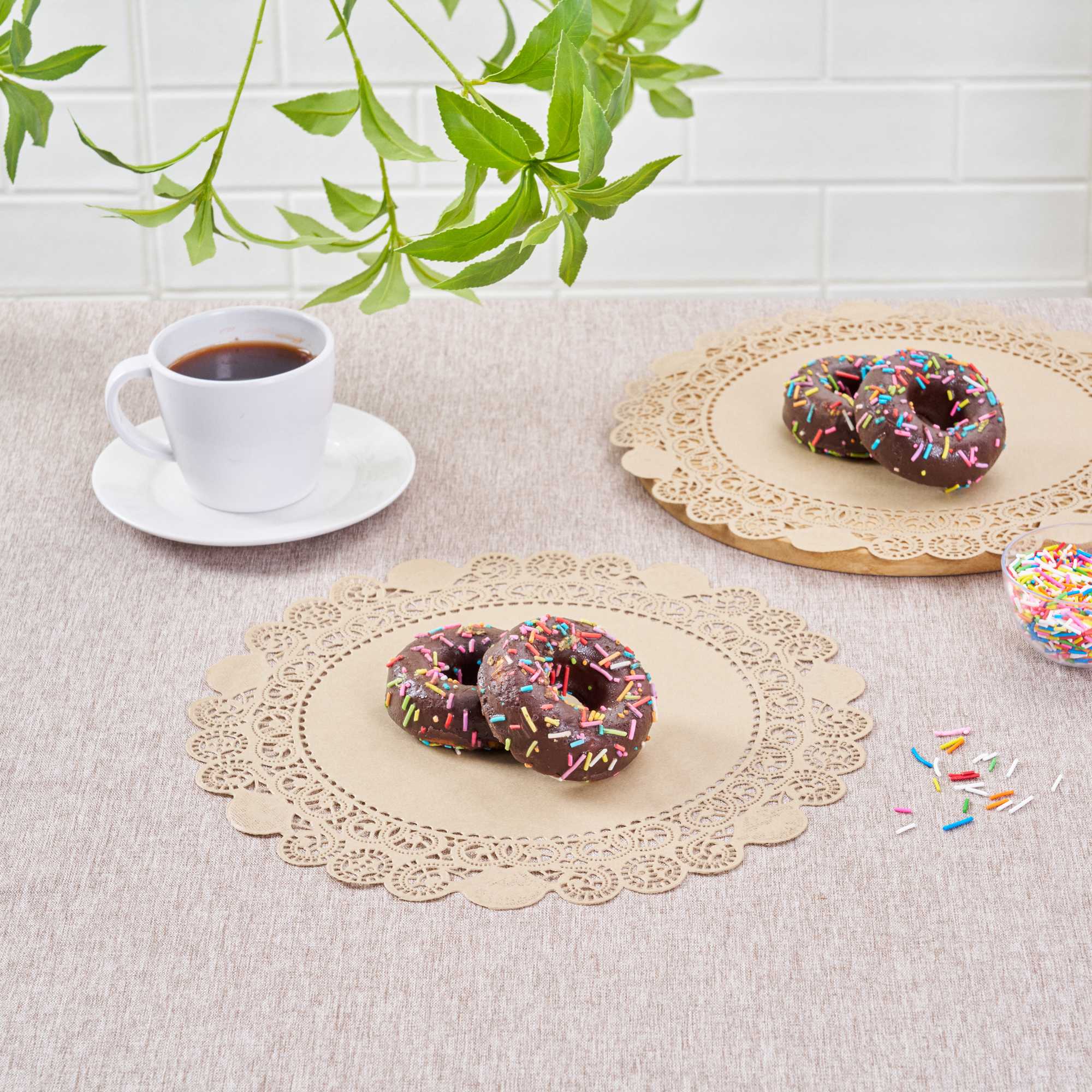 Pastry Tek Round Kraft Paper Doilies - Lace - 12" x 12" - 100 count box