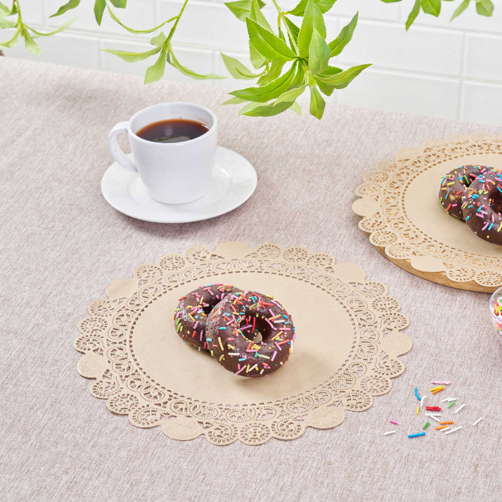 Pastry Tek Round Kraft Paper Doilies - Lace - 12" x 12" - 100 count box