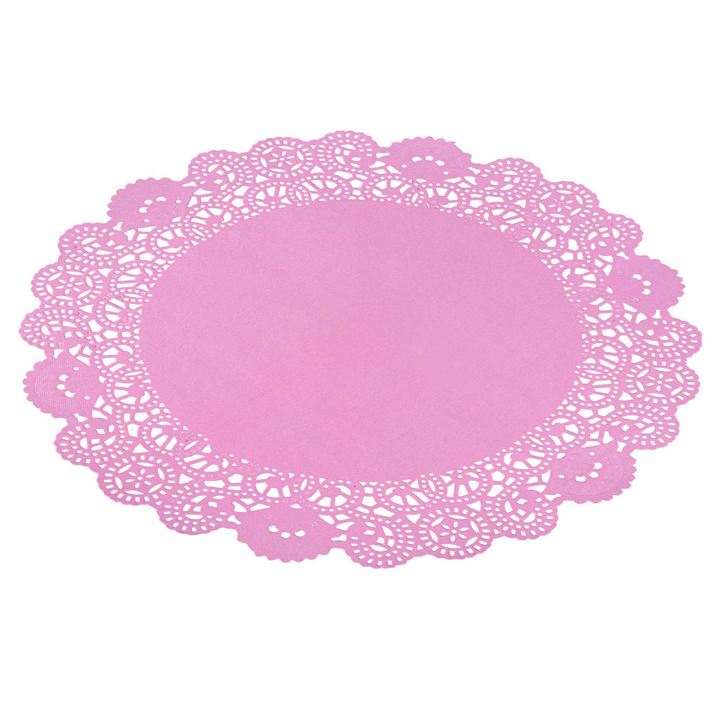 Pastry Tek Round Pink Paper Doilies - Lace - 12" x 12" - 4000 count box