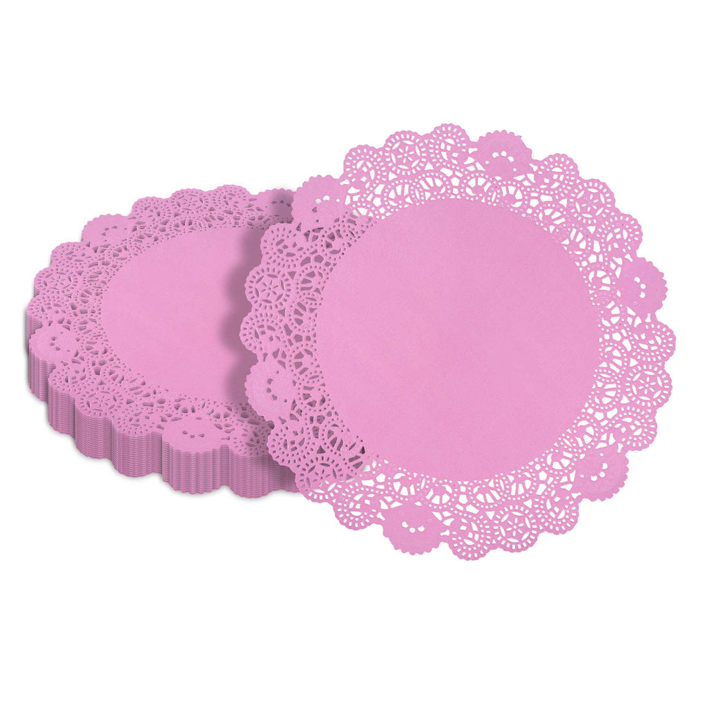 Pastry Tek Round Pink Paper Doilies - Lace - 12" x 12" - 4000 count box