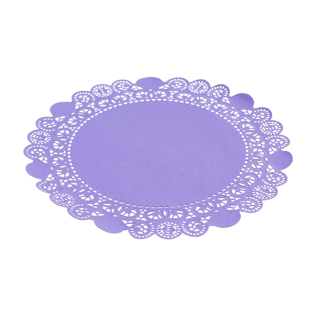 Pastry Tek Round Purple Paper Doilies - Lace - 12" x 12" - 100 count box
