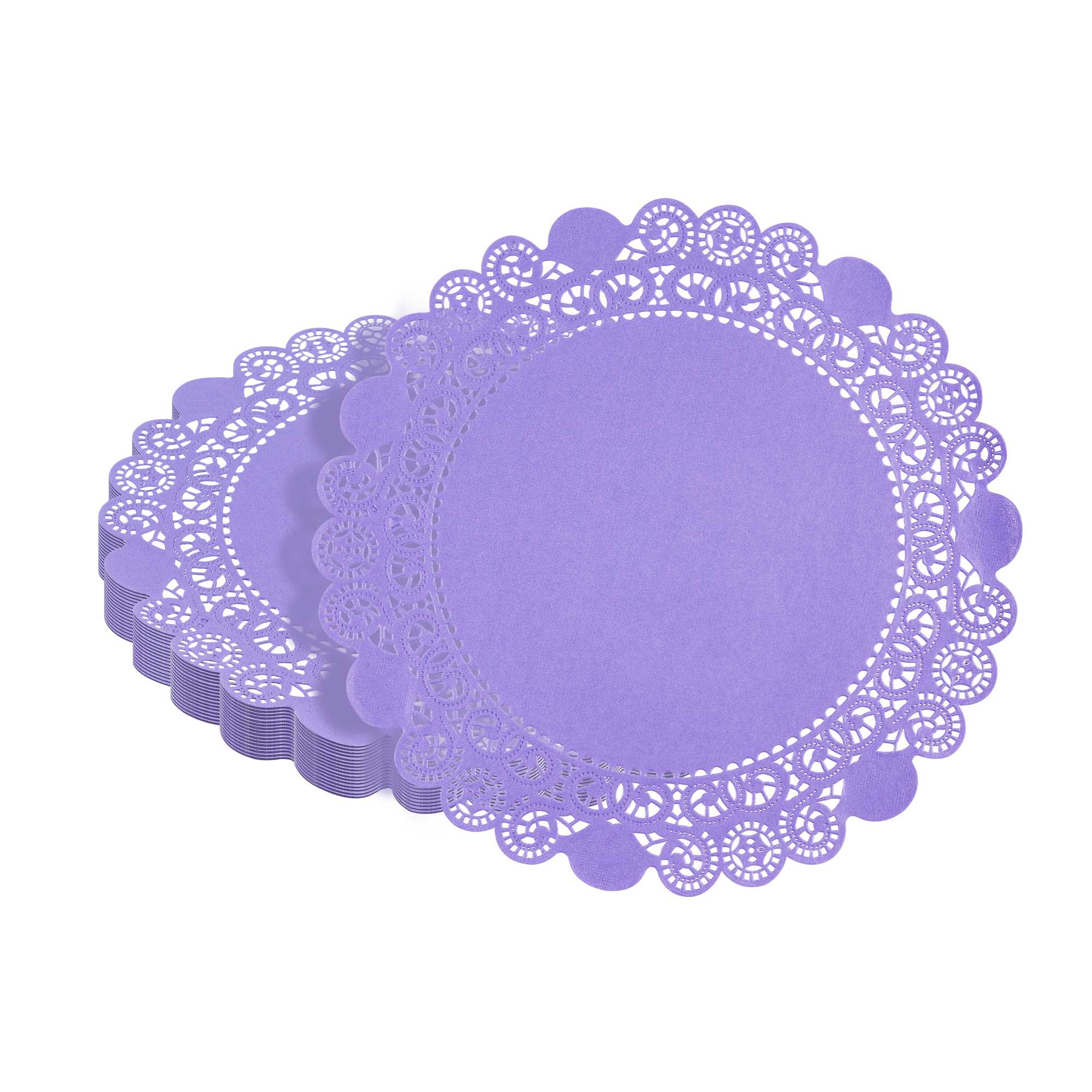 Pastry Tek Round Purple Paper Doilies - Lace - 12" x 12" - 100 count box