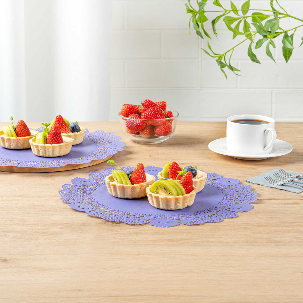 Pastry Tek Round Purple Paper Doilies - Lace - 12" x 12" - 4000 count box