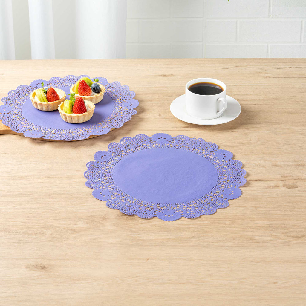 Pastry Tek Round Purple Paper Doilies - Lace - 12" x 12" - 4000 count box