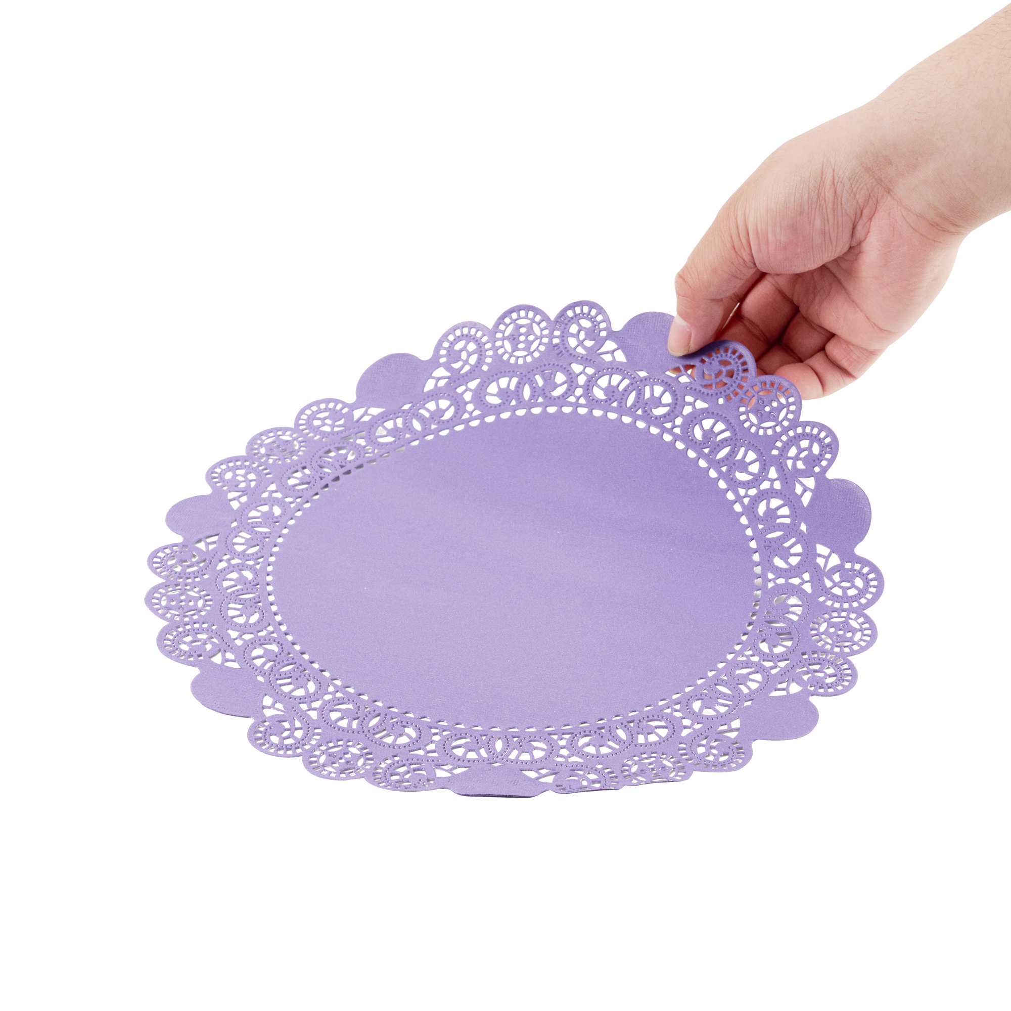 Pastry Tek Round Purple Paper Doilies - Lace - 12" x 12" - 100 count box