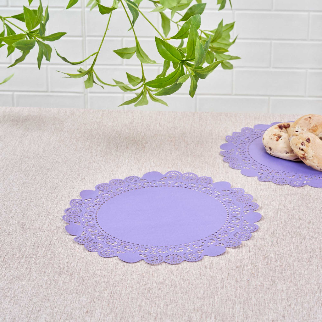 Pastry Tek Round Purple Paper Doilies - Lace - 12" x 12" - 100 count box