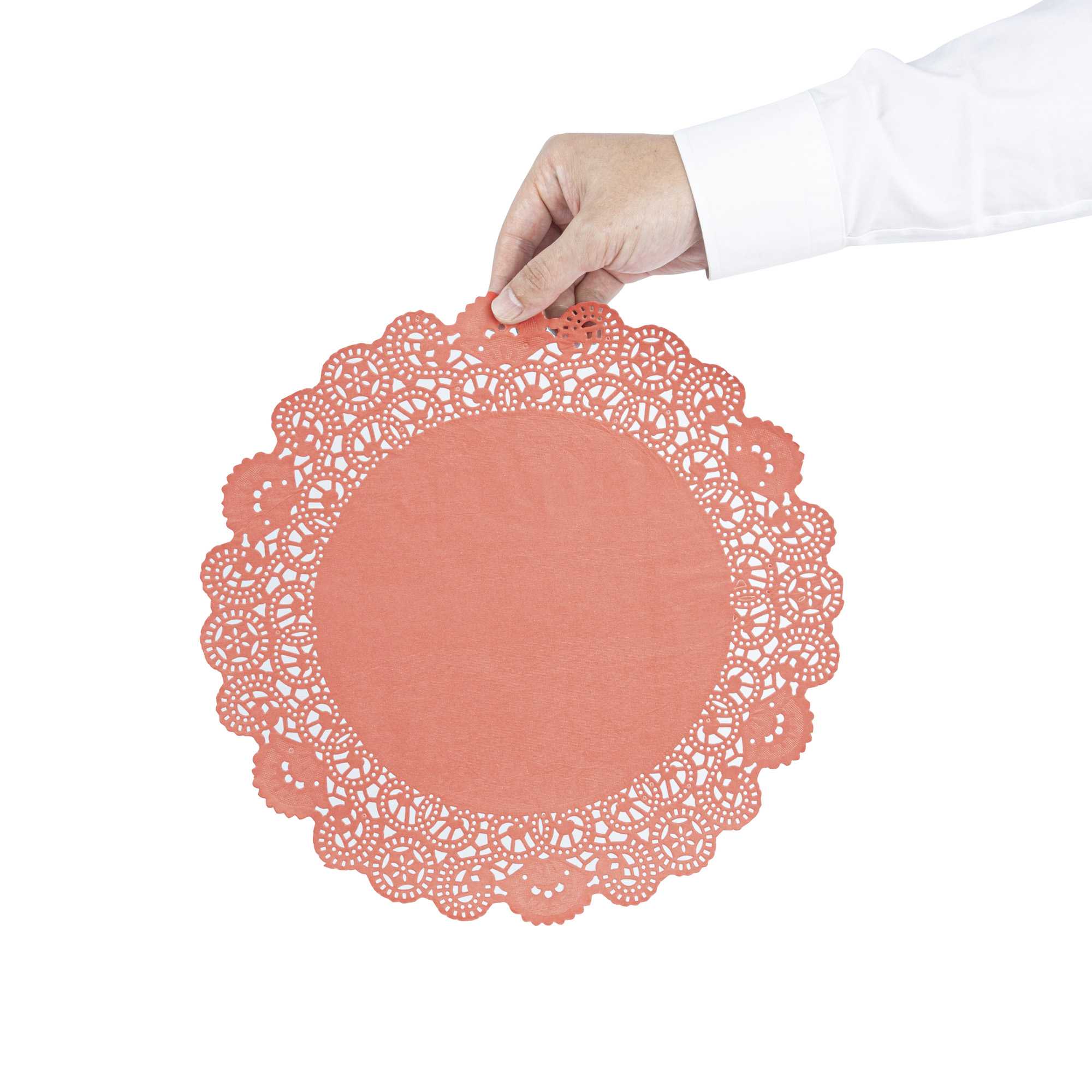 Pastry Tek Round Red Paper Doilies - Lace - 12" x 12" - 4000 count box