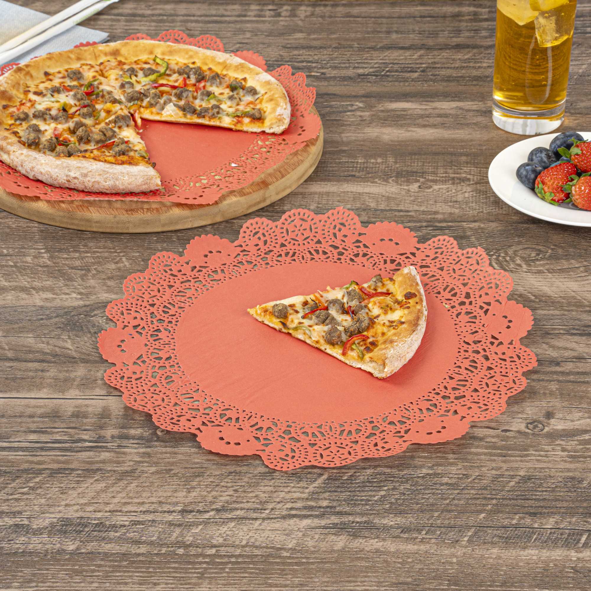 Pastry Tek Round Red Paper Doilies - Lace - 12" x 12" - 4000 count box