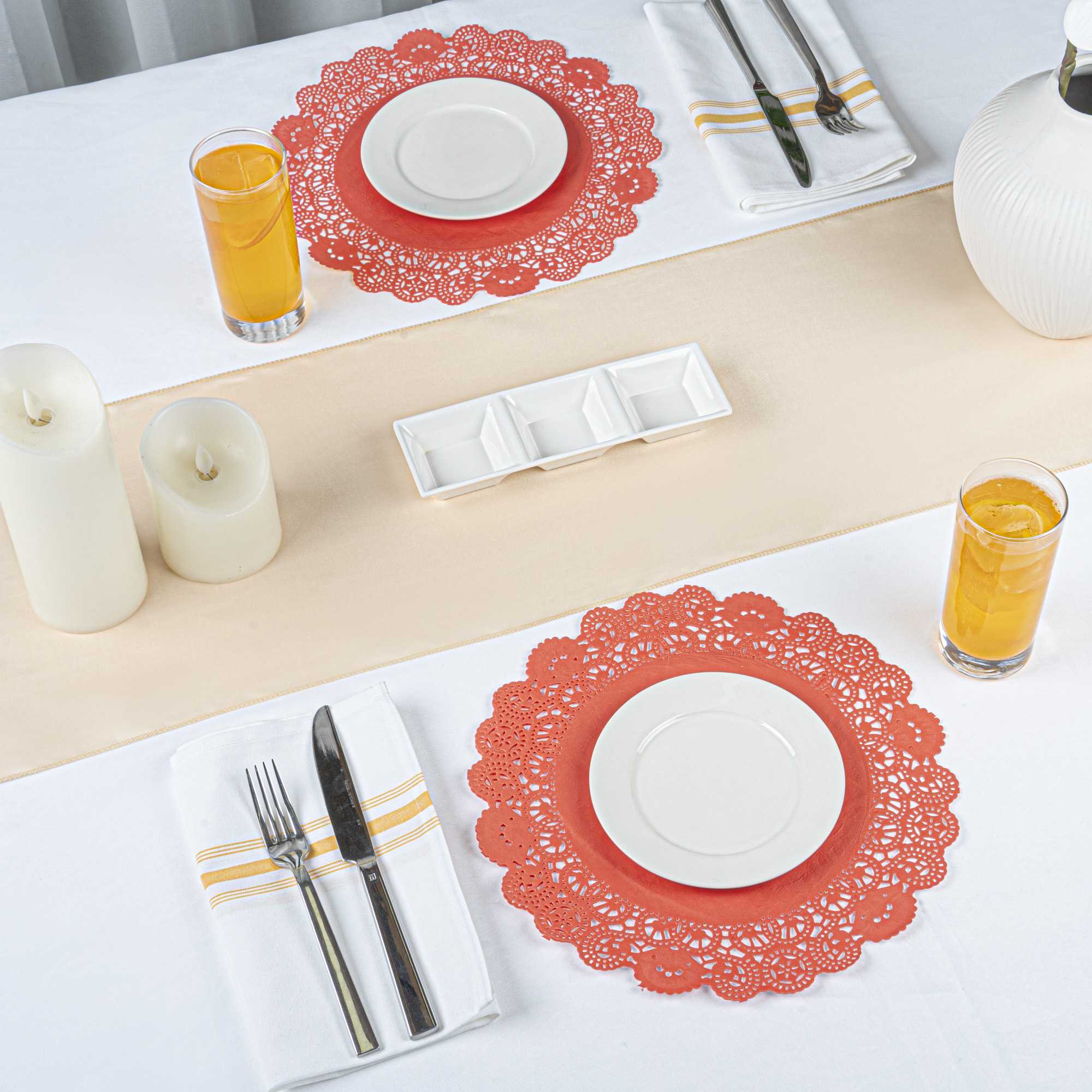 Pastry Tek Round Red Paper Doilies - Lace - 12" x 12" - 100 count box