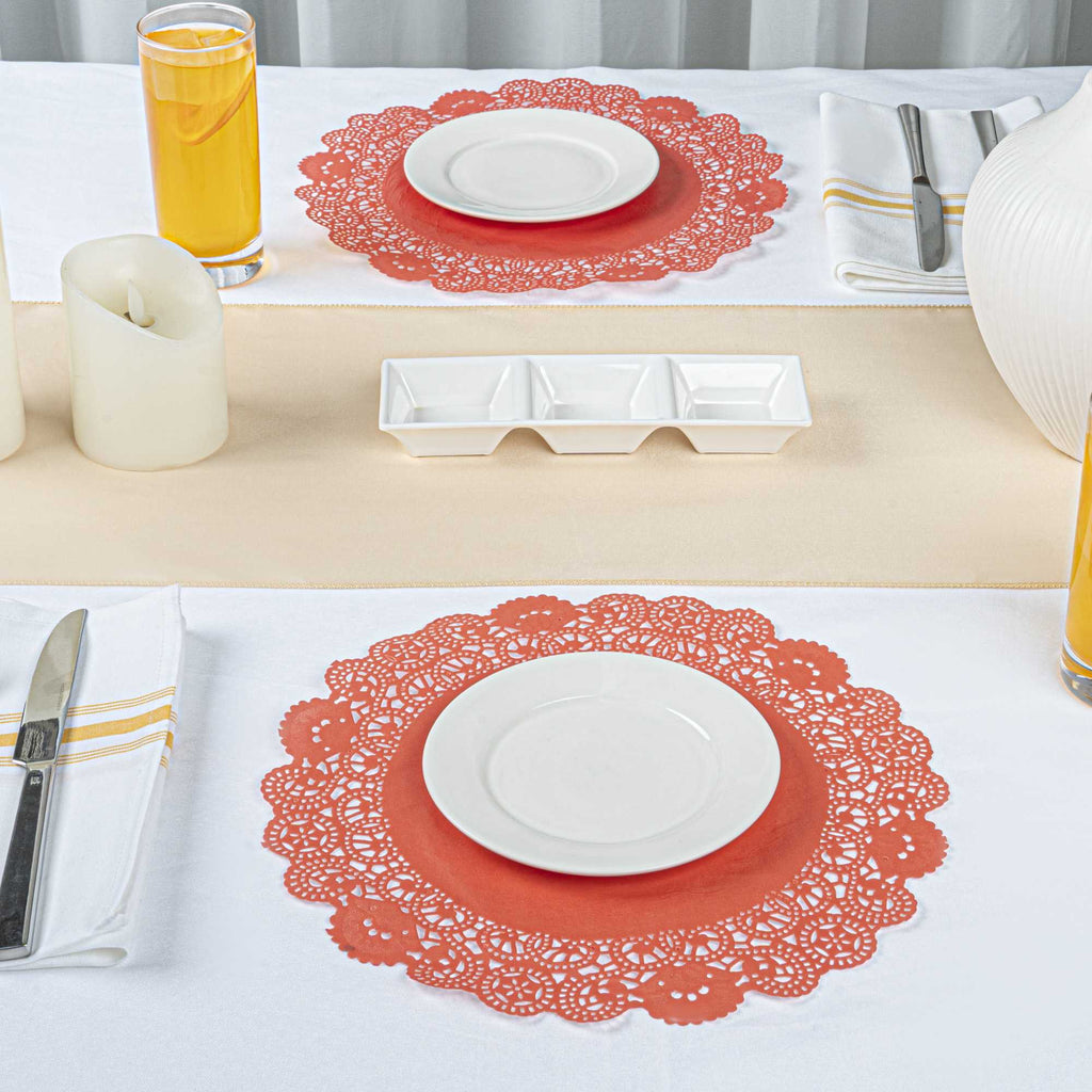 Pastry Tek Round Red Paper Doilies - Lace - 12" x 12" - 100 count box