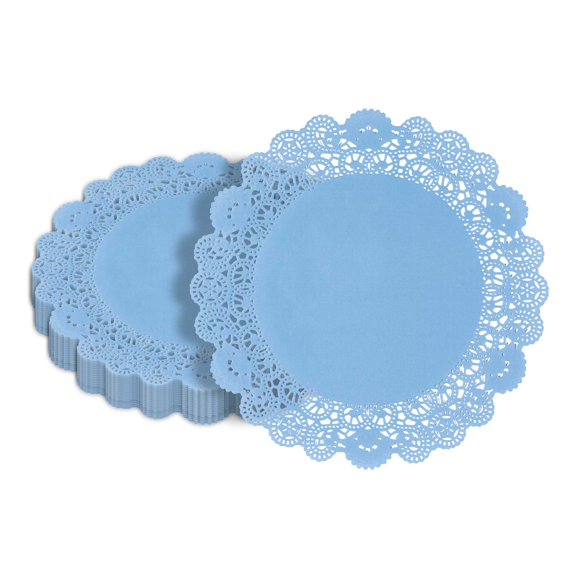 Pastry Tek Round Sky Blue Paper Doilies - Lace - 12" x 12" - 4000 count box