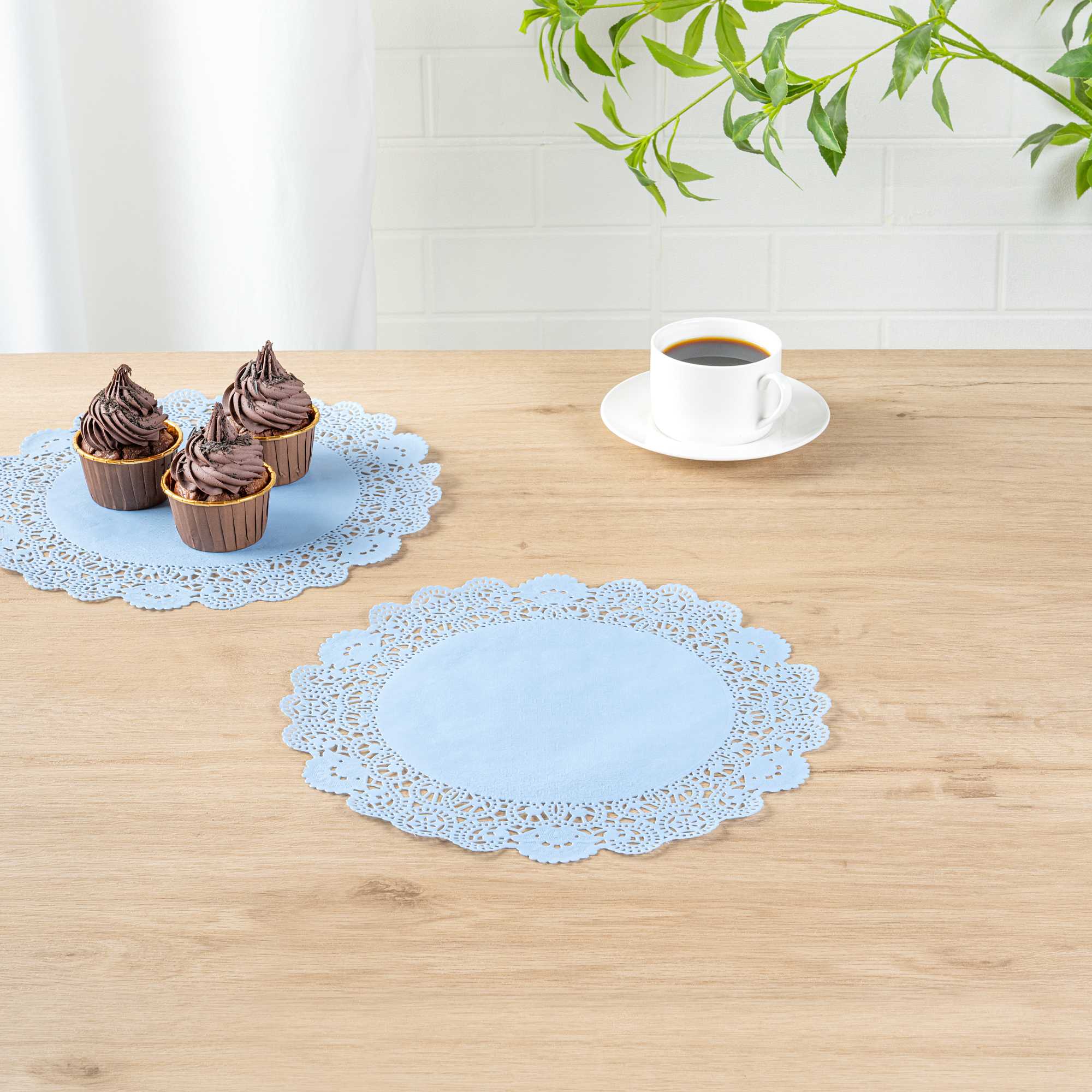 Pastry Tek Round Sky Blue Paper Doilies - Lace - 12" x 12" - 4000 count box