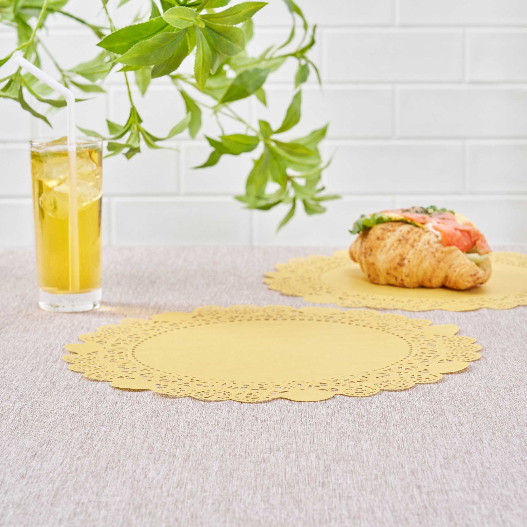Pastry Tek Round Orange Paper Doilies - Lace - 12" x 12" - 100 count box